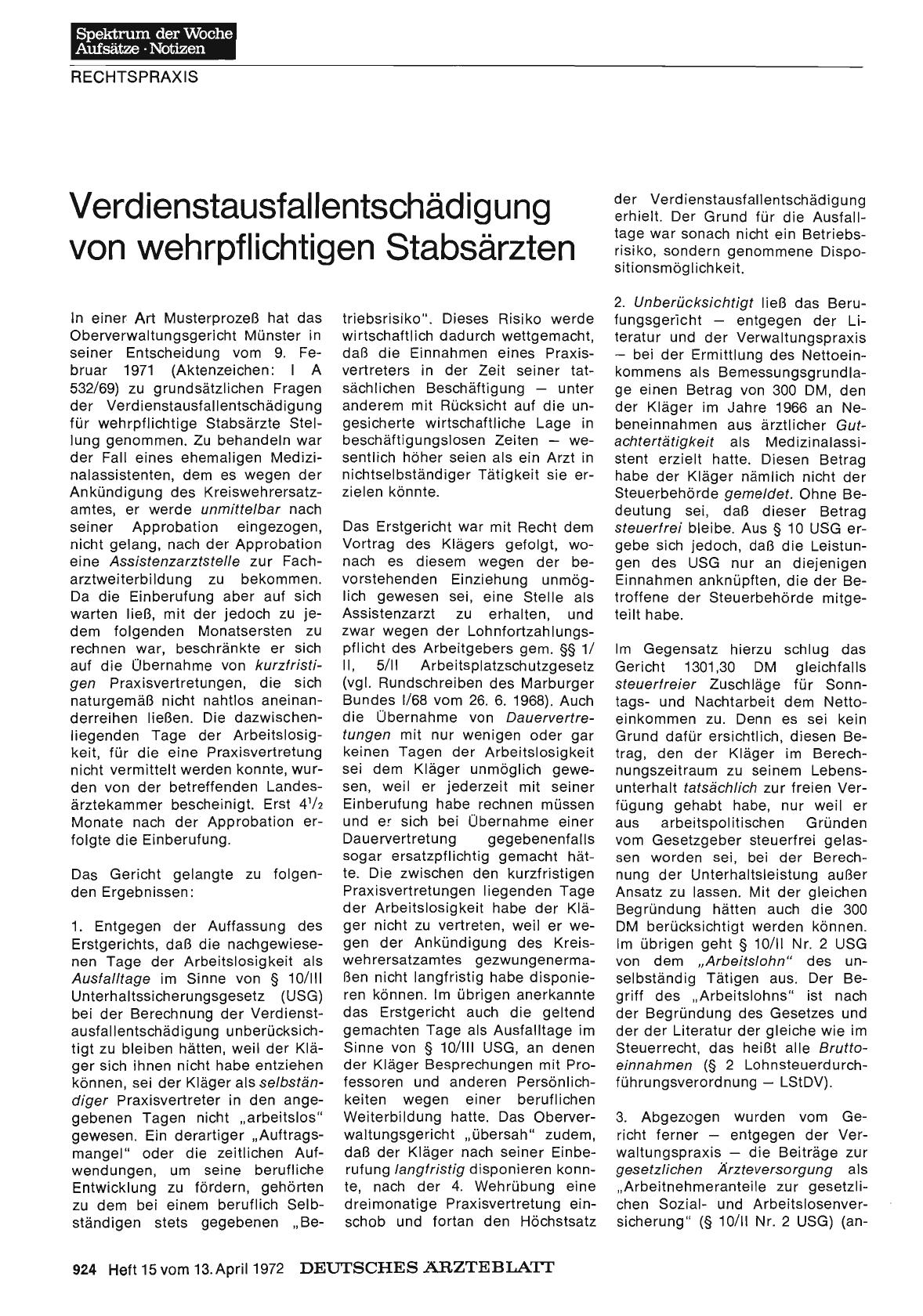 Vorschauseite 1: Verdienstausfallentschädigung von wehrpflichtigen Stabsärzten