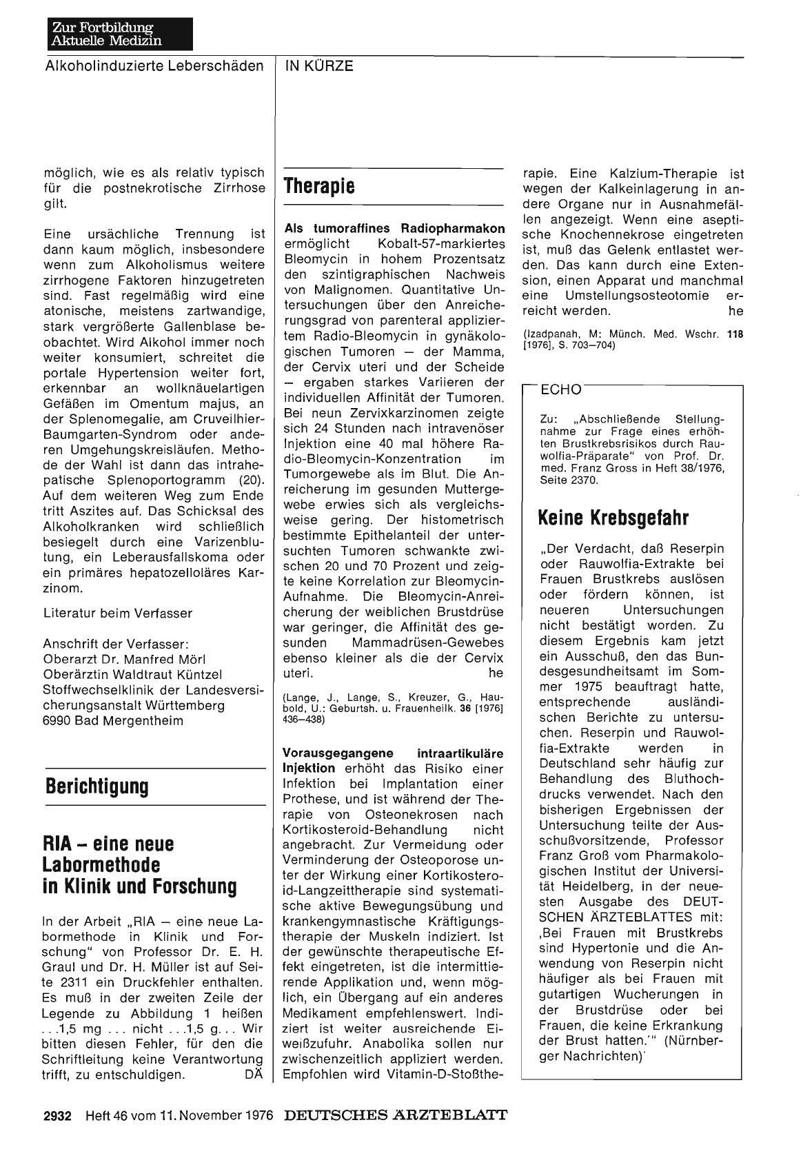 Vorschauseite 1: RIA — eine neue Labormethode in Klinik und Forschung