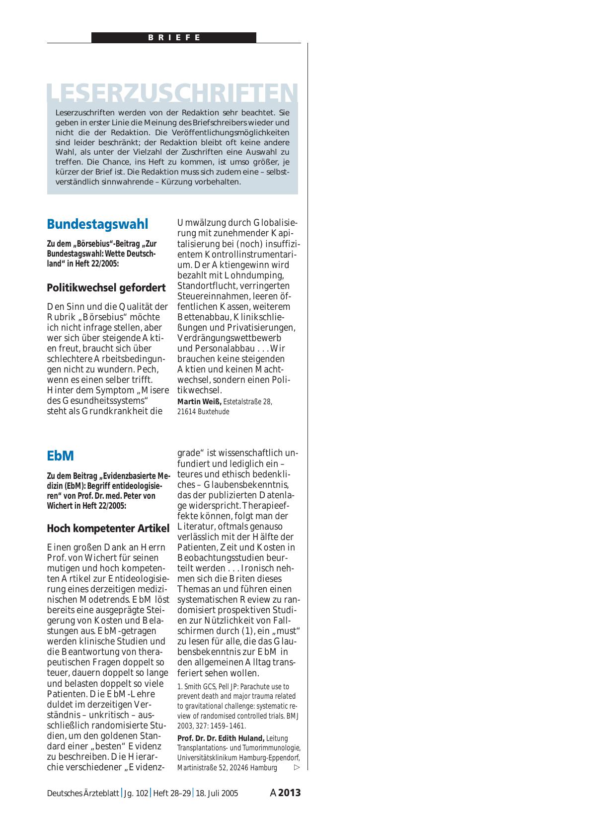 Vorschauseite 1: EbM: Hoch kompetenter Artikel