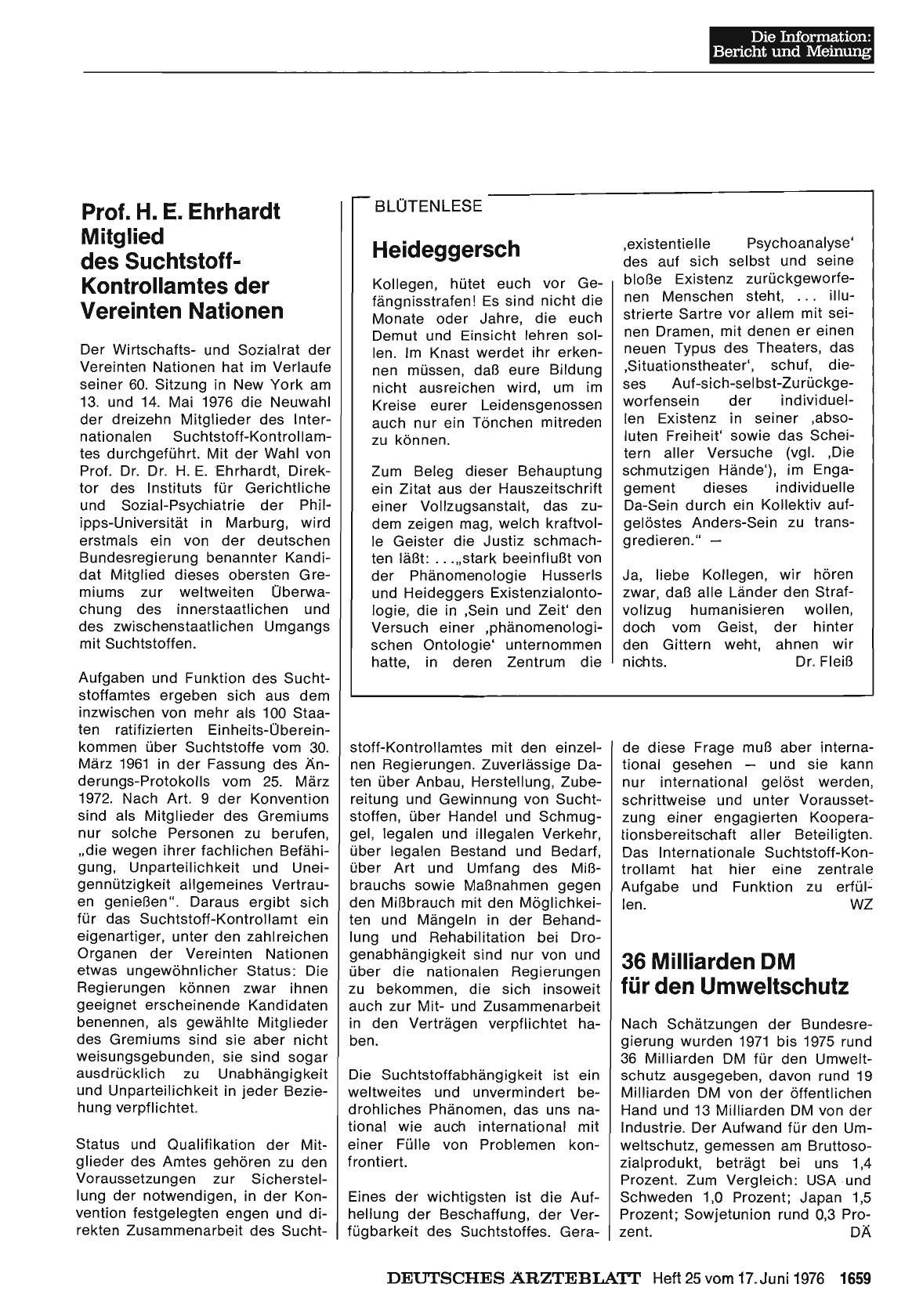 Vorschauseite 1: Prof. H. E. Ehrhardt Mitglied des Suchtstoff-Kontrollamtes der Vereinten Nationen