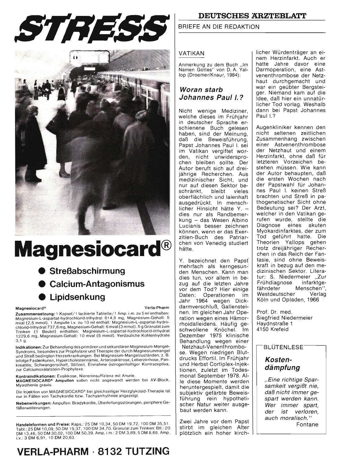 Vorschauseite 1: VATIKAN: Woran starb Johannes Paul I. ?