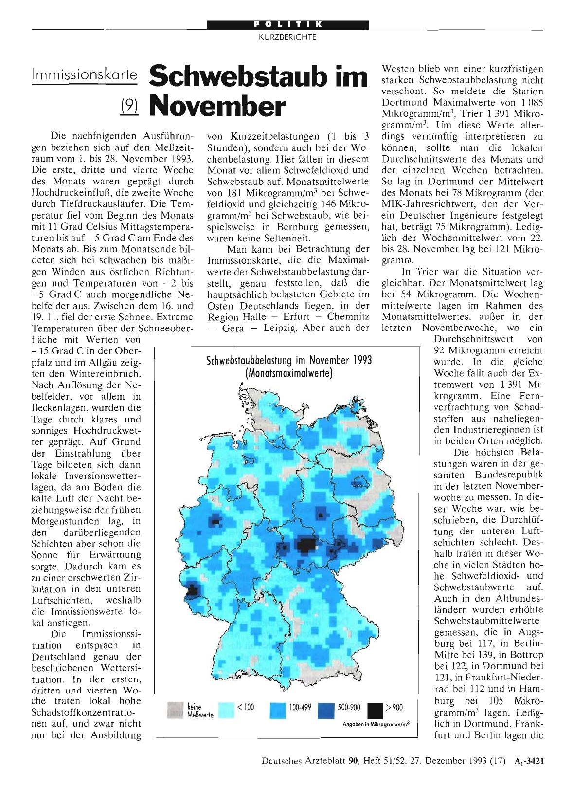 Vorschauseite 1: Immissionskarte (9): Schwebstaub im November