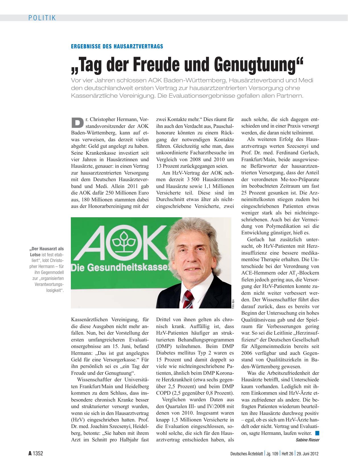 Vorschauseite 1: Ergebnisse des Hausarztvertrags: „Tag der Freude und Genugtuung“