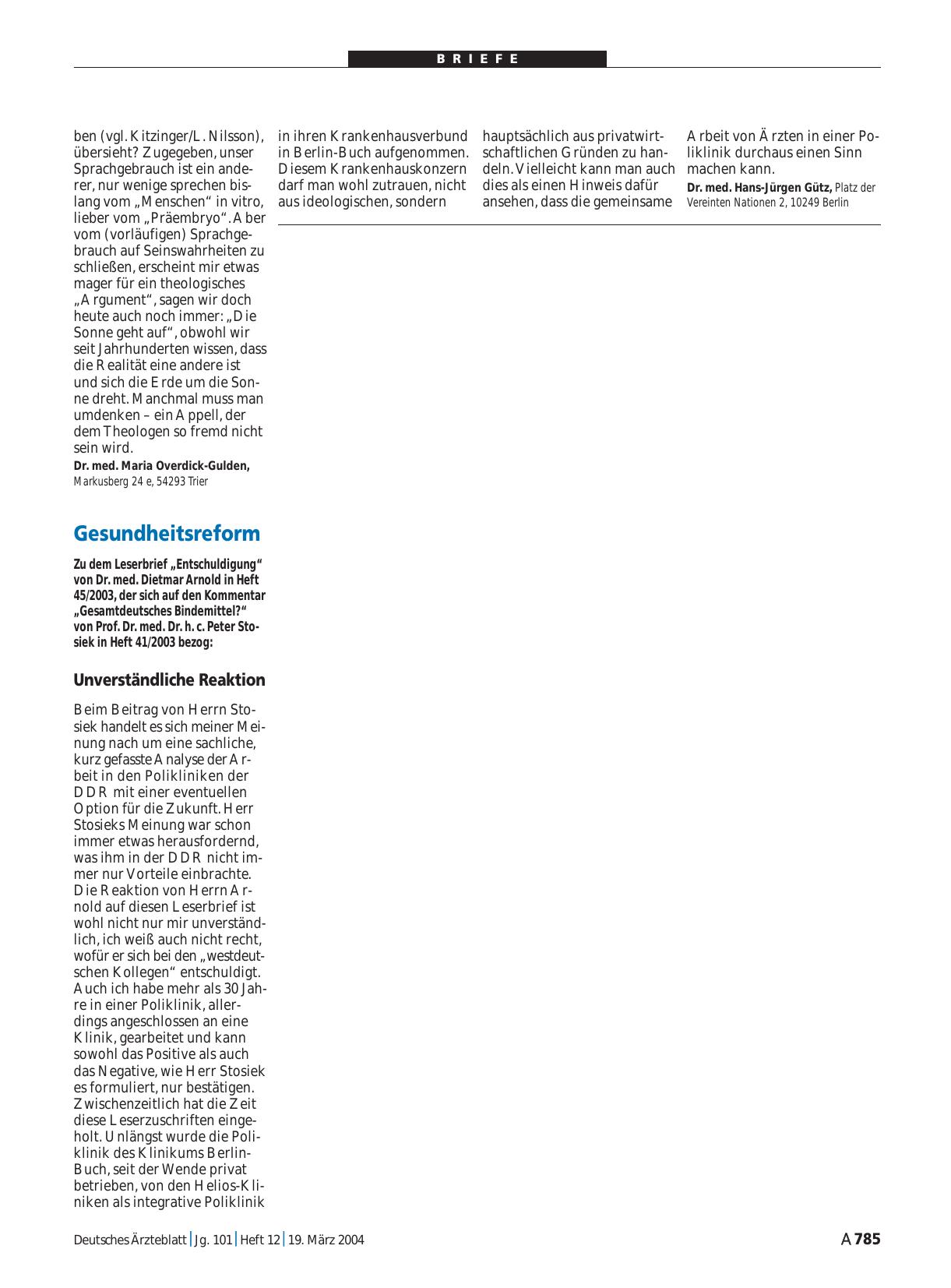 Vorschauseite 1: Gesundheitsreform: Unverständliche Reaktion