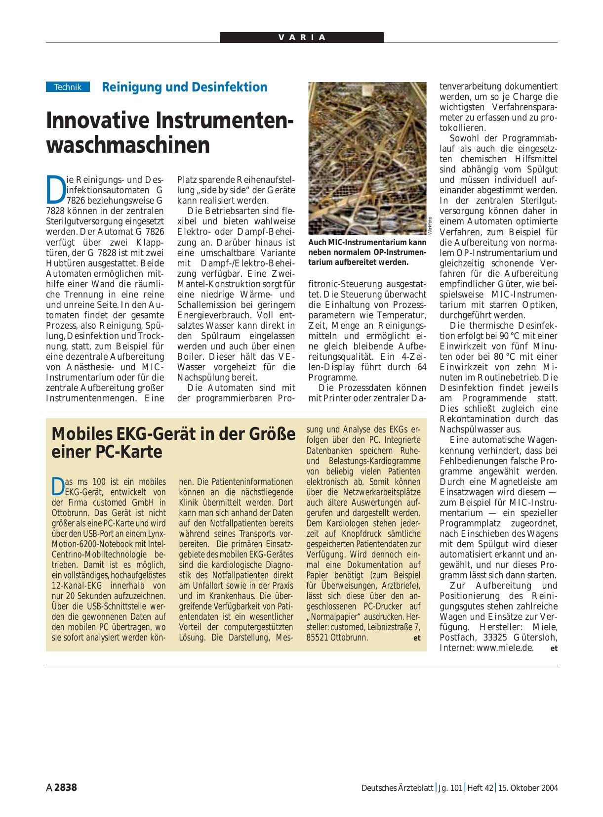 Vorschauseite 1: Reinigung und Desinfektion: Innovative Instrumentenwaschmaschinen