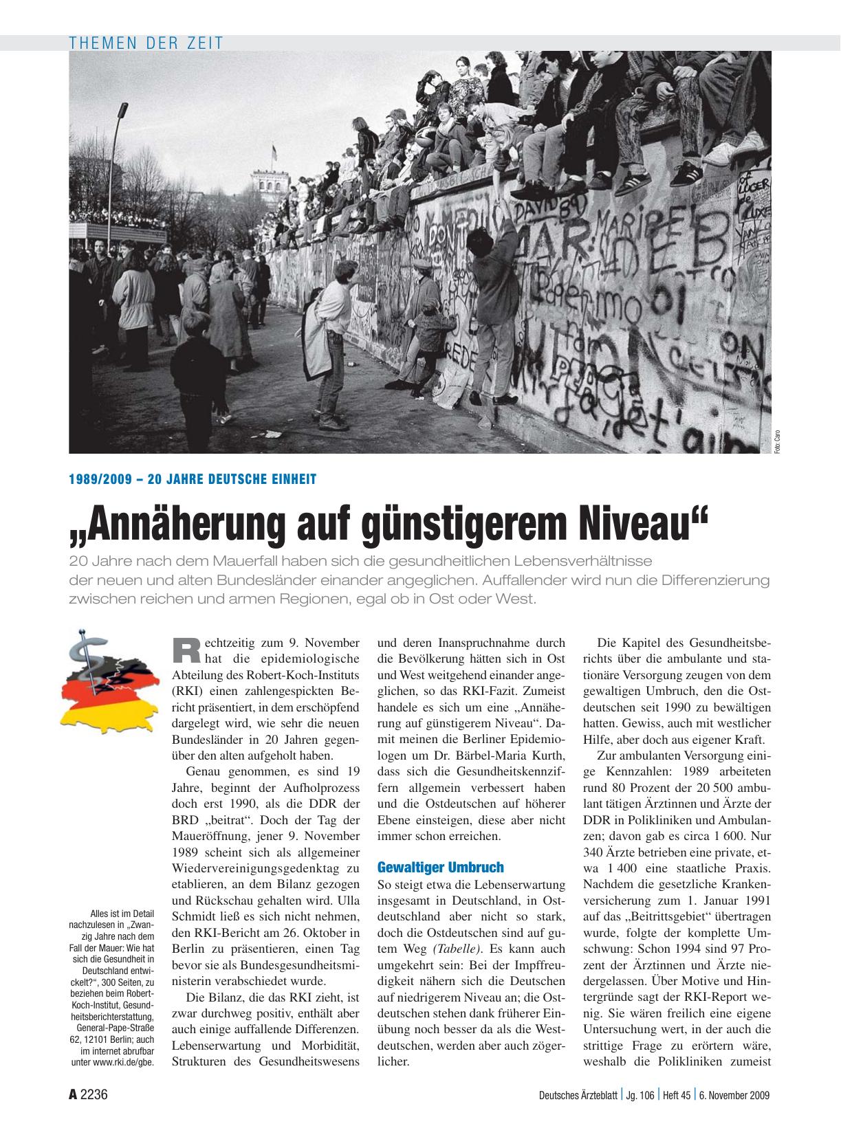 Vorschauseite 1: 1989/2009 – 20 Jahre deutsche Einheit: „Annäherung auf günstigerem Niveau“