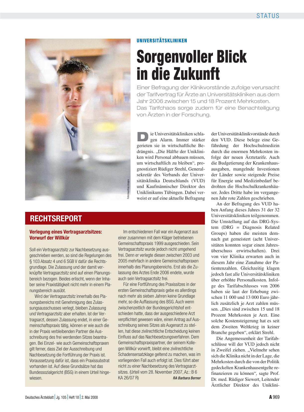 Vorschauseite 1: Rechtsreport - Verlegung eines Vertragsarztsitzes: Vorwurf der Willkür