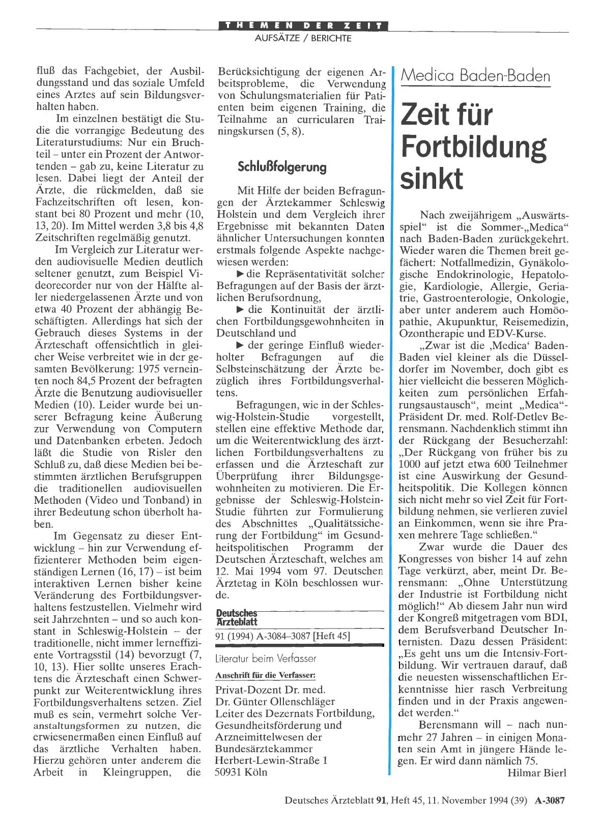 Vorschauseite 1: Medica Baden-Baden: Zeit für Fortbildung sinkt