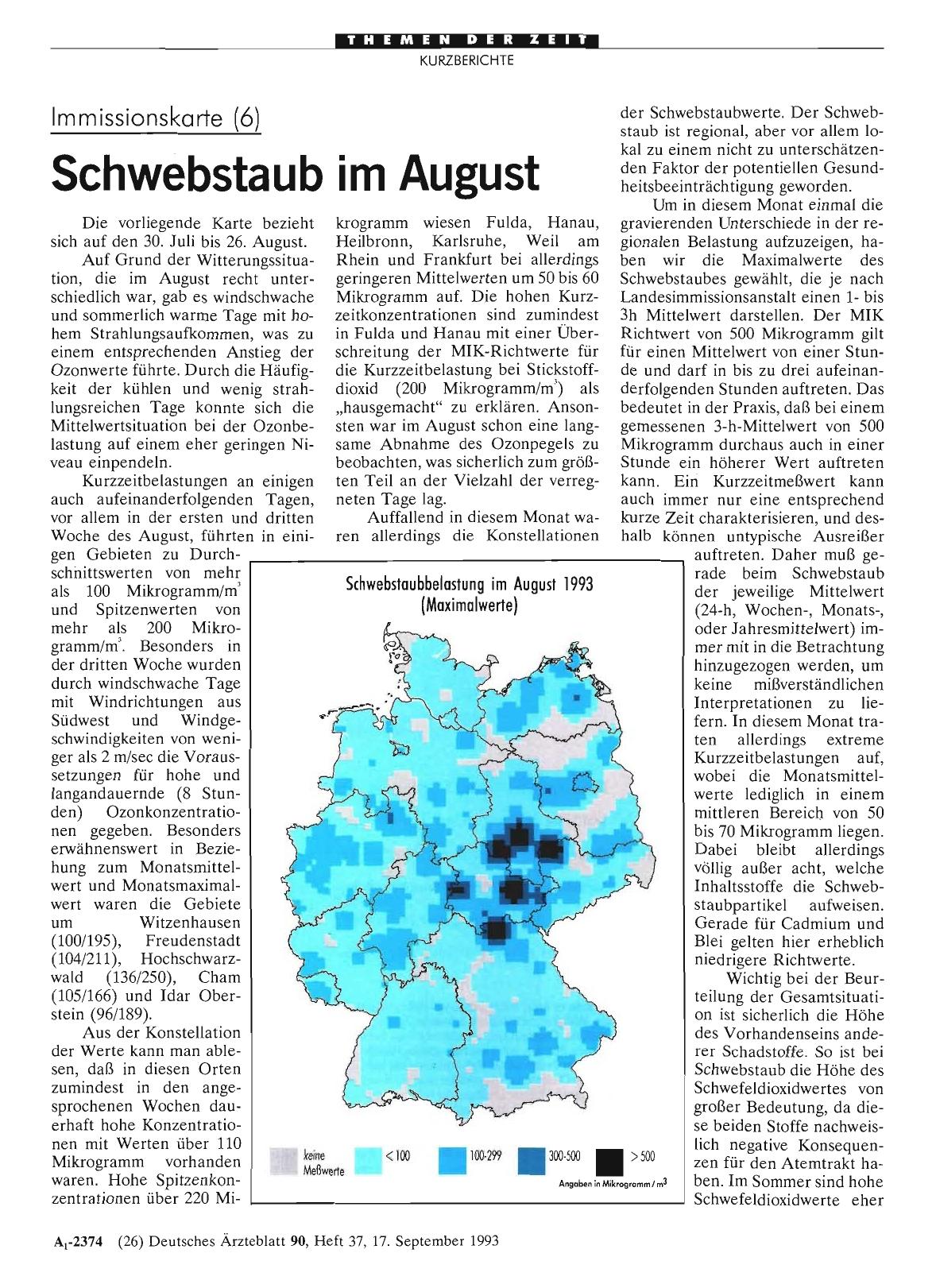Vorschauseite 1: Immissionskarte (6): Schwebstaub im August