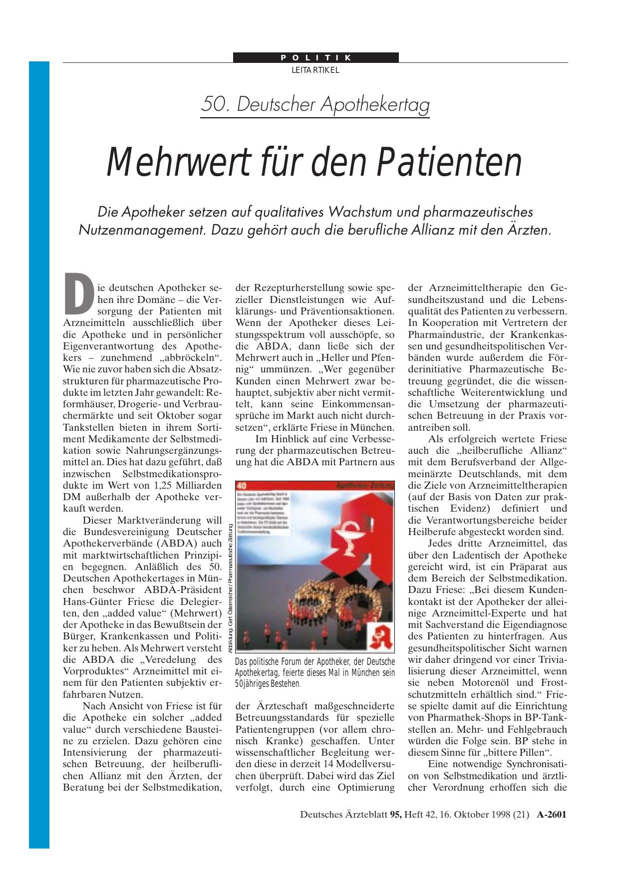Vorschauseite 1: 50. Deutscher Apothekertag: Mehrwert für den Patienten