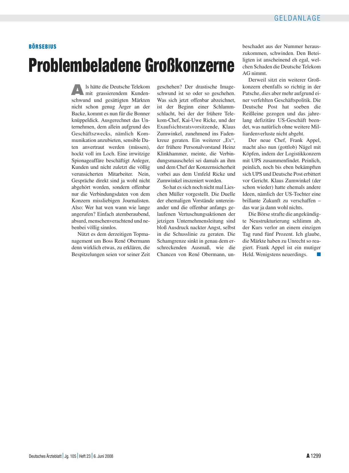 Vorschauseite 1: Börsebius: Problembeladene Großkonzerne