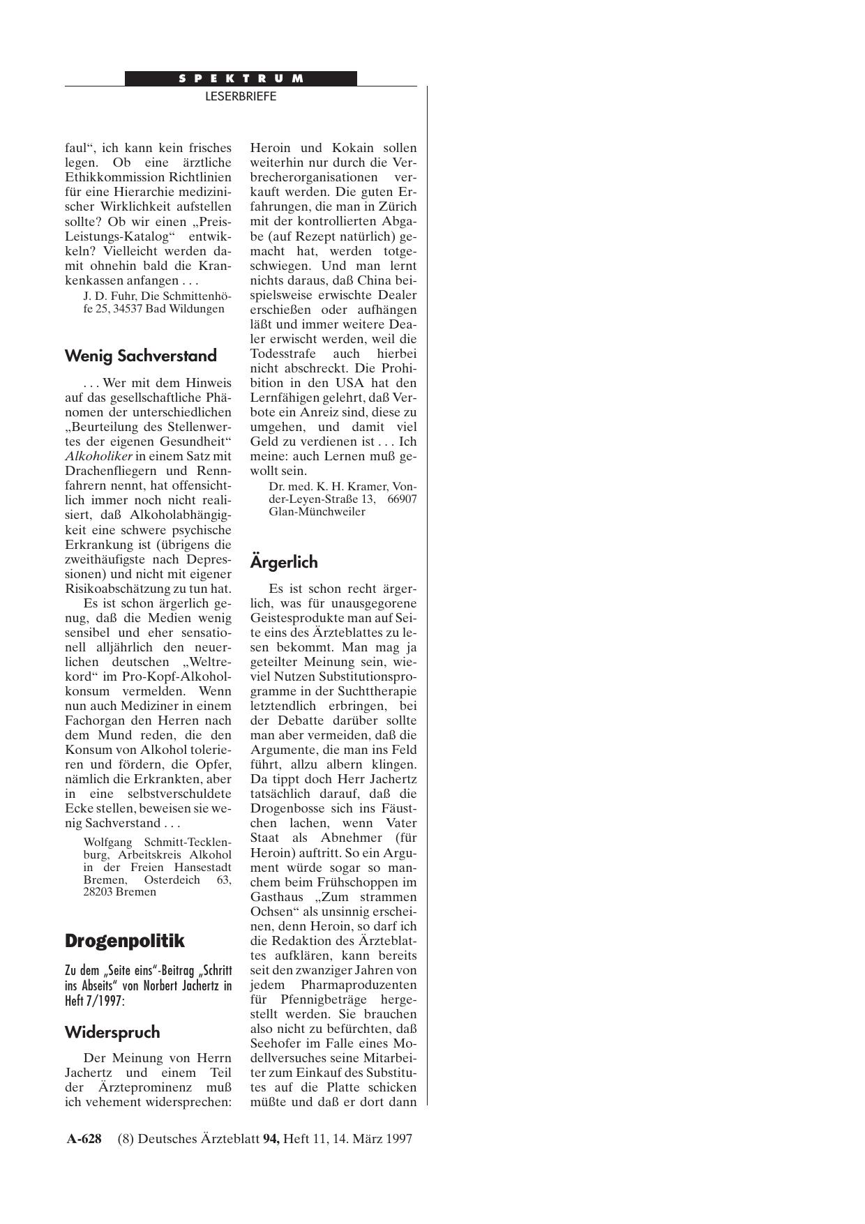 Vorschauseite 1: Drogenpolitik: Ärgerlich