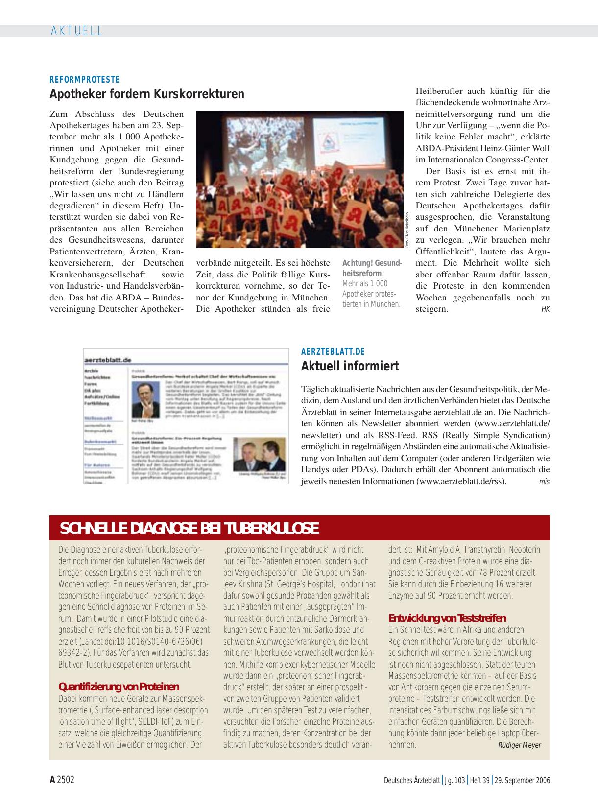 Vorschauseite 1: Reformproteste: Apotheker fordern Kurskorrekturen