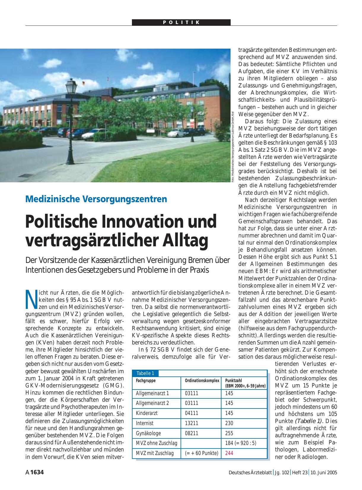 Vorschauseite 1: Medizinische Versorgungszentren: Politische Innovation und vertragsärztlicher Alltag