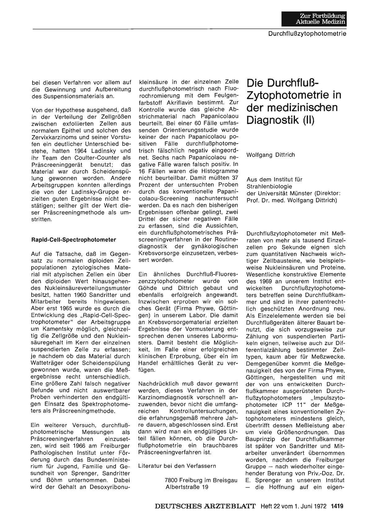 Vorschauseite 1: Die Durchfluß-Zytophotometrie in der medizinischen Diagnostik (II)