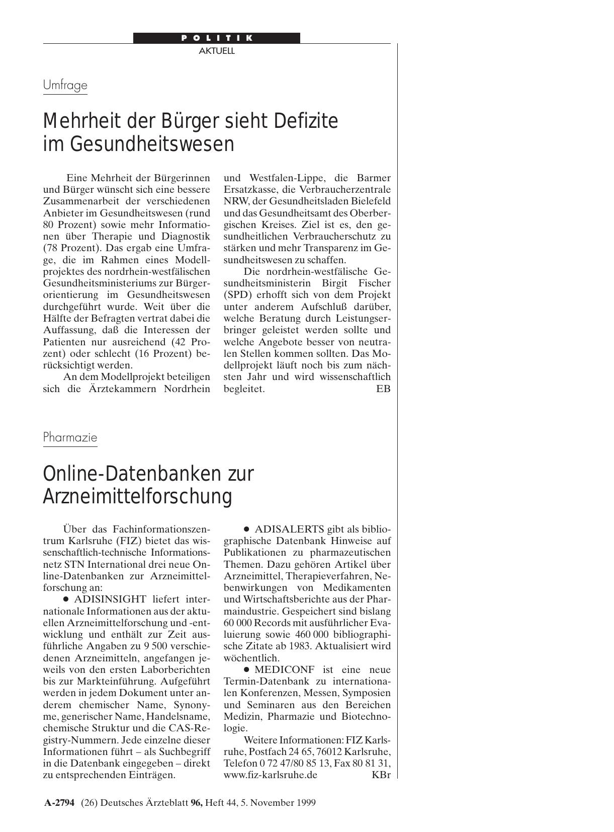 Vorschauseite 1: Umfrage: Mehrheit der Bürger sieht Defizite im Gesundheitswesen