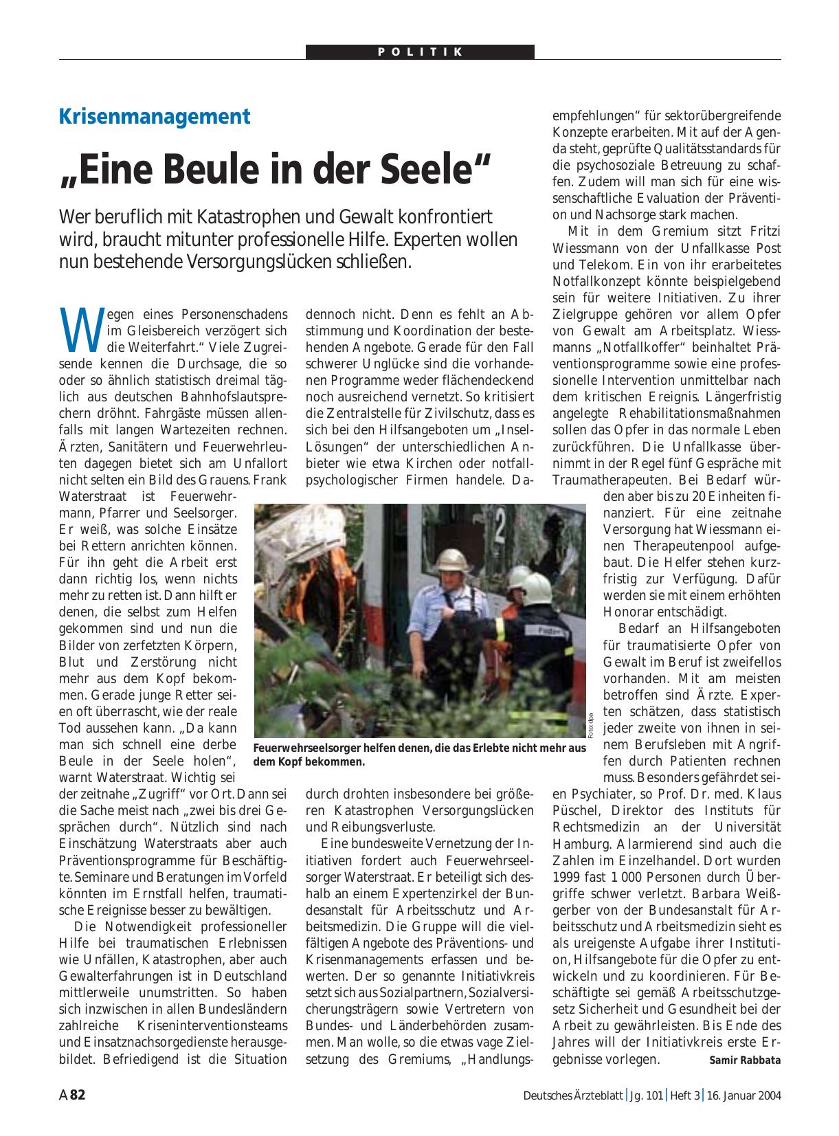 Vorschauseite 1: Krisenmanagement: „Eine Beule in der Seele“