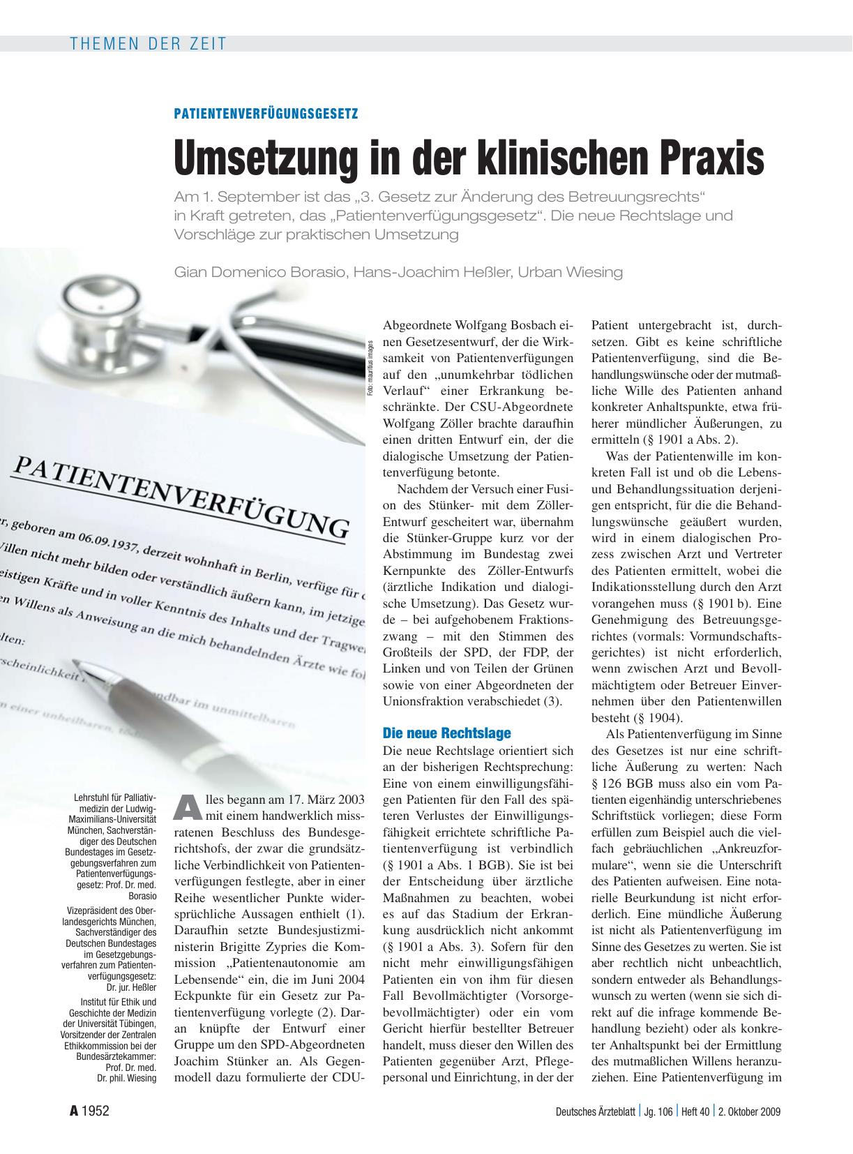 Vorschauseite 1: Patientenverfügungsgesetz: Umsetzung in der klinischen Praxis