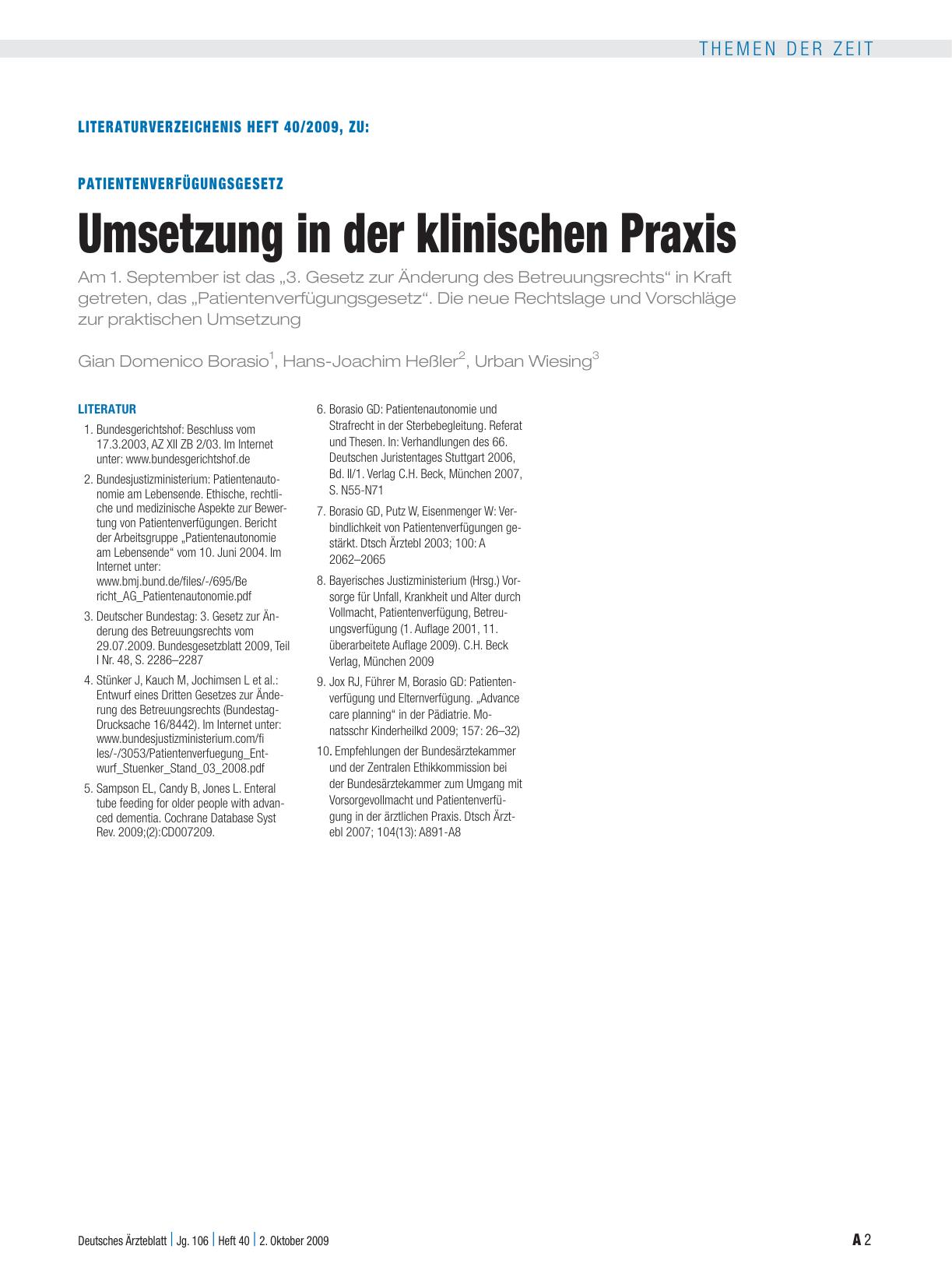 Vorschauseite 5: Patientenverfügungsgesetz: Umsetzung in der klinischen Praxis