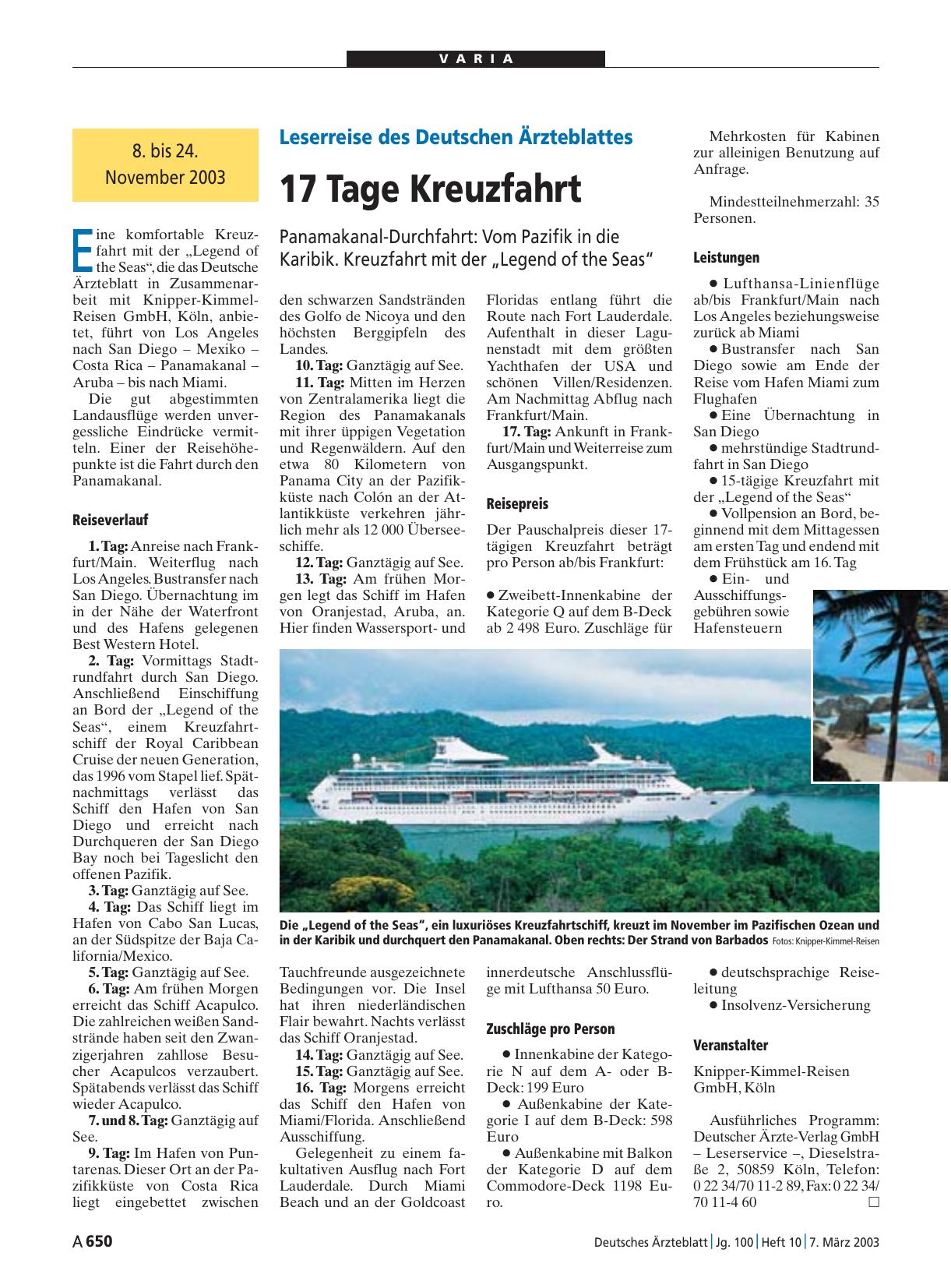 Vorschauseite 1: Leserreise des Deutschen Ärzteblattes: 17 Tage Kreuzfahrt