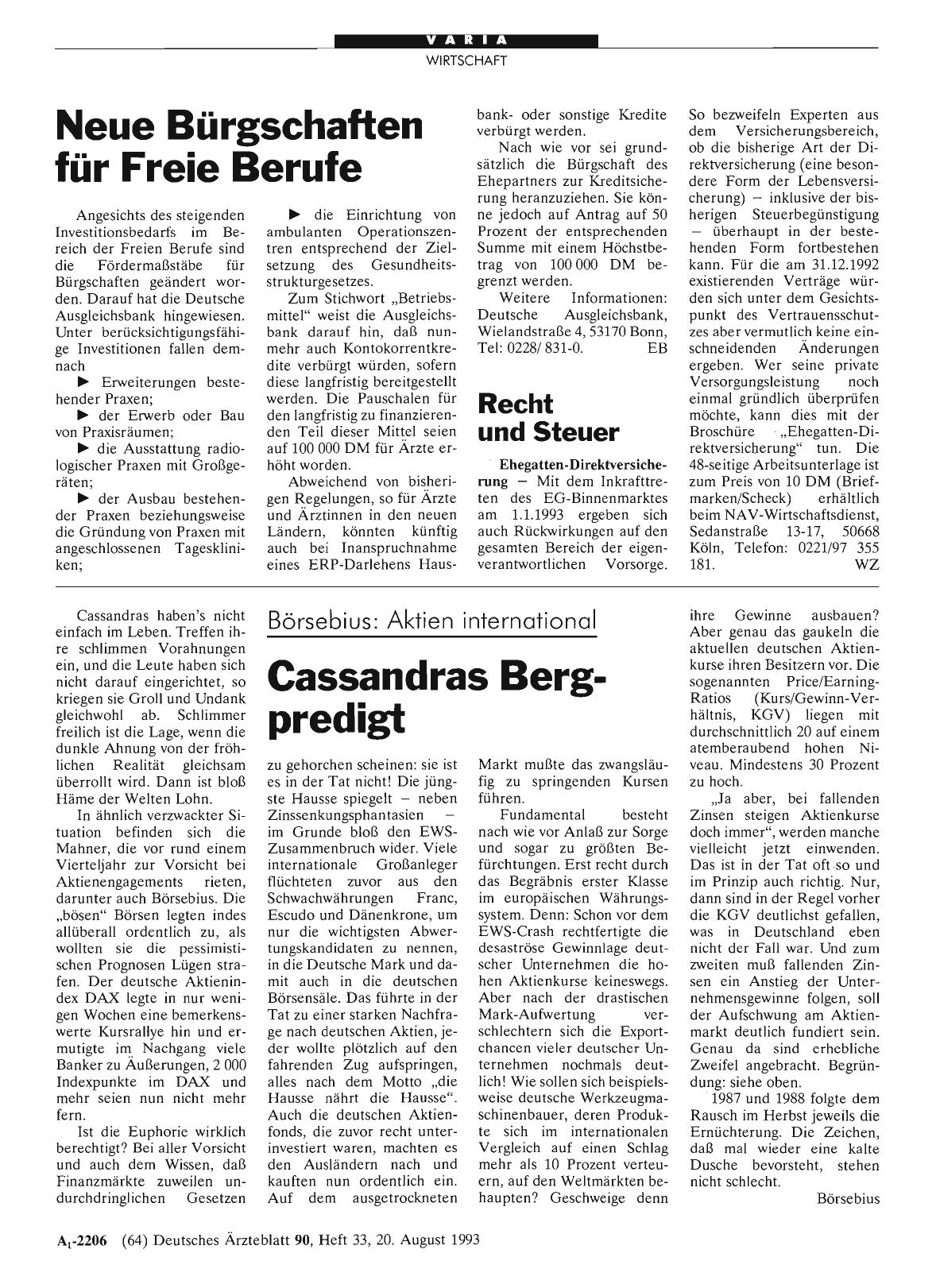 Vorschauseite 1: Börsebius: Aktien international: Cassandras Bergpredigt