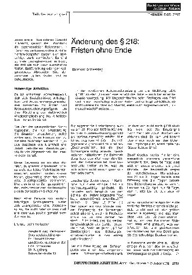 Vorschauseite 1: Änderung des § 218: Fristen ohne Ende