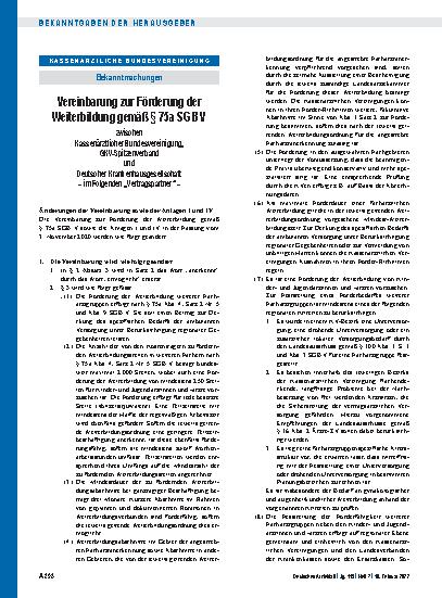 Vorschauseite 1: Vereinbarung zur Förderung der Weiterbildung gemäß § 75a SGB V zwischen Kassenärztlicher Bundesvereinigung, GKV-Spitzenverband und Deutscher Krankenhausgesellschaft – im Folgenden…