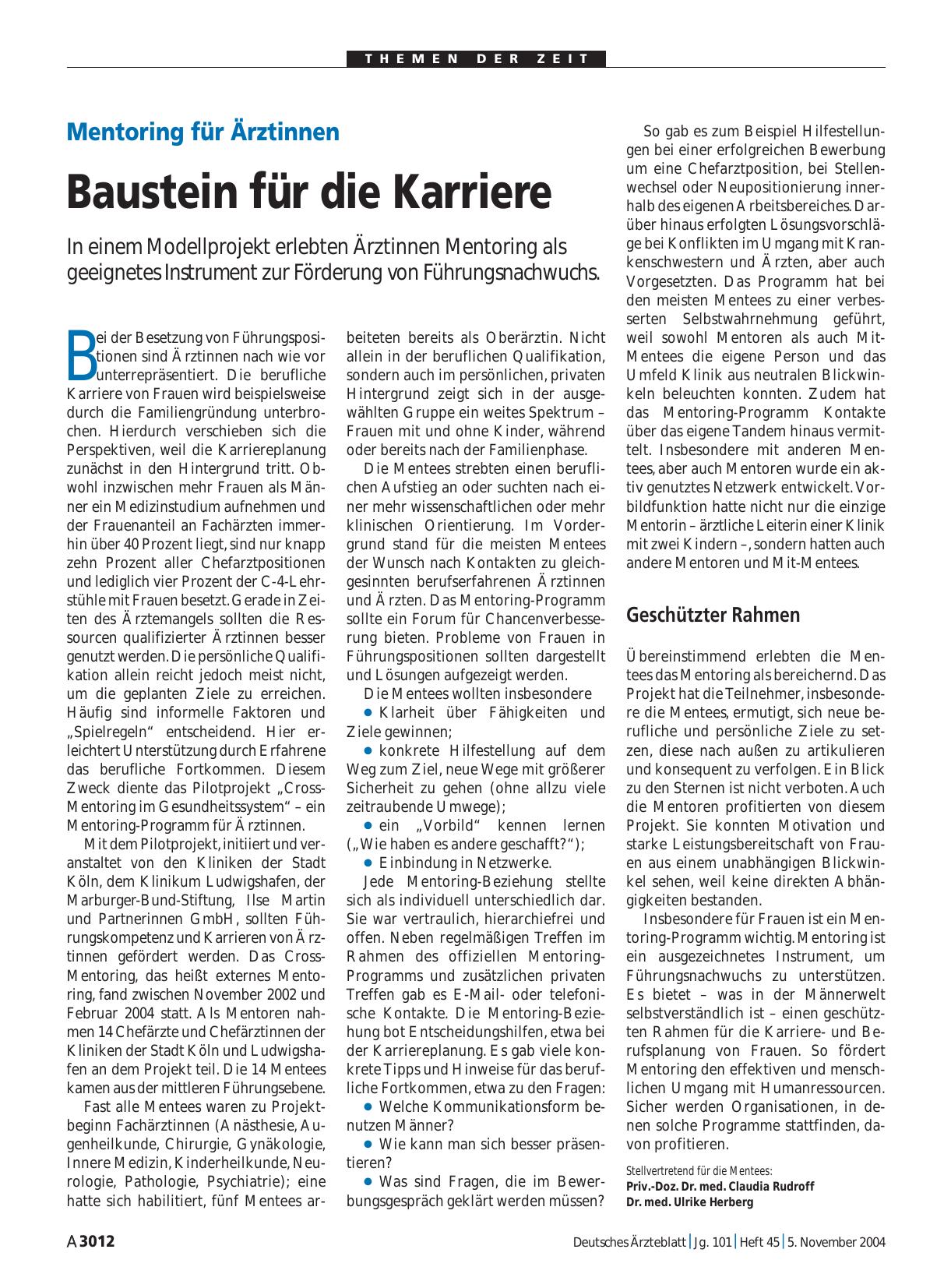 Vorschauseite 1: Mentoring für Ärztinnen: Baustein für die Karriere