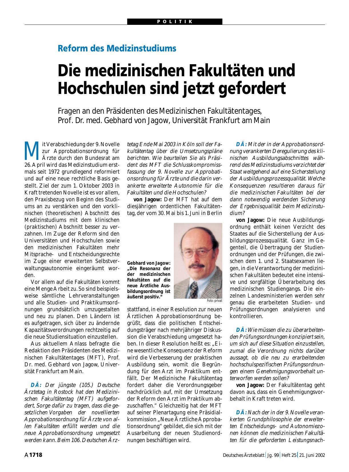 Vorschauseite 1: Reform des Medizinstudiums: Die medizinischen Fakultäten und Hochschulen sind jetzt gefordert