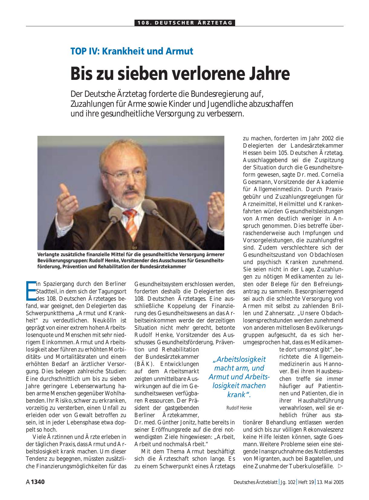 Vorschauseite 1: TOP IV - Krankheit und Armut: Bis zu sieben verlorene Jahre