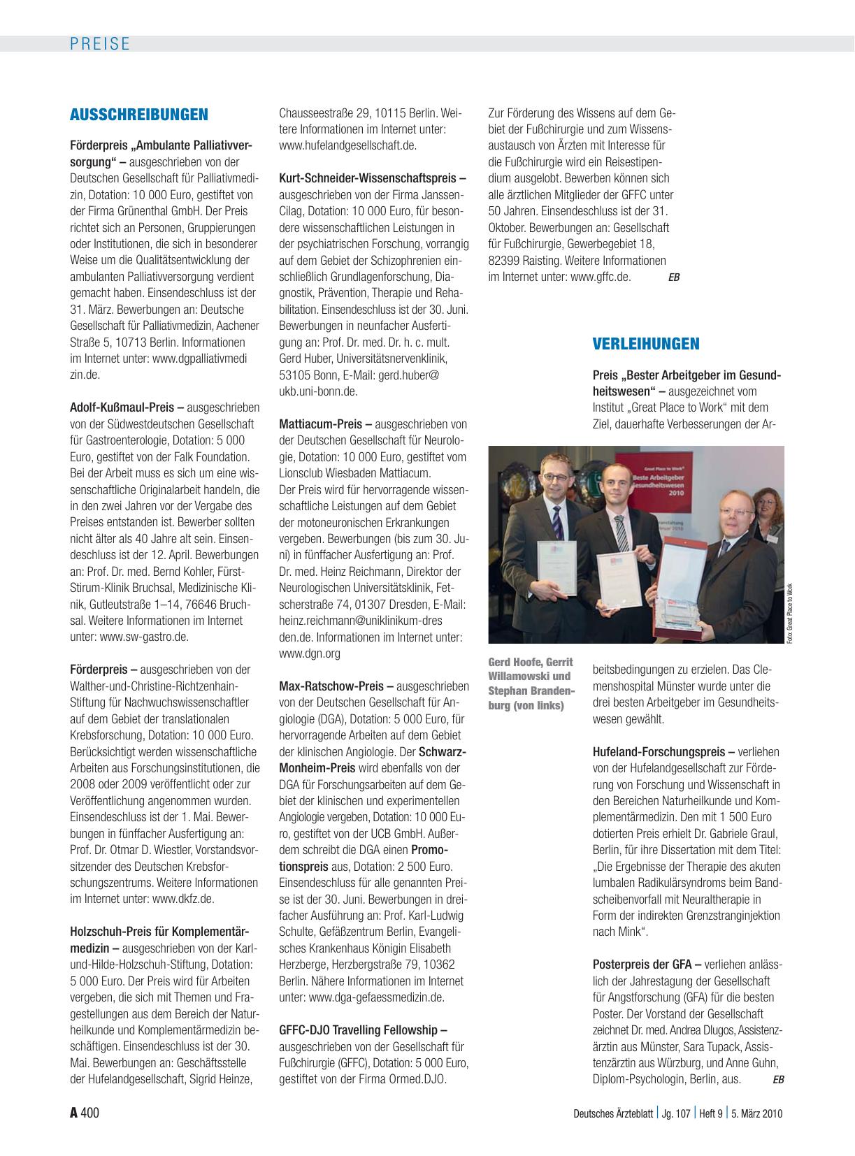 Vorschauseite 1: Verleihungen