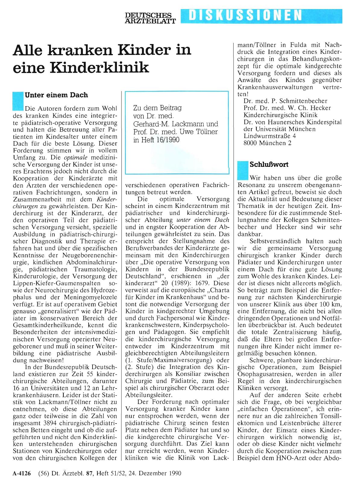 Vorschauseite 1: Alle kranken Kinder in eine Kinderklinik: Schlußwort