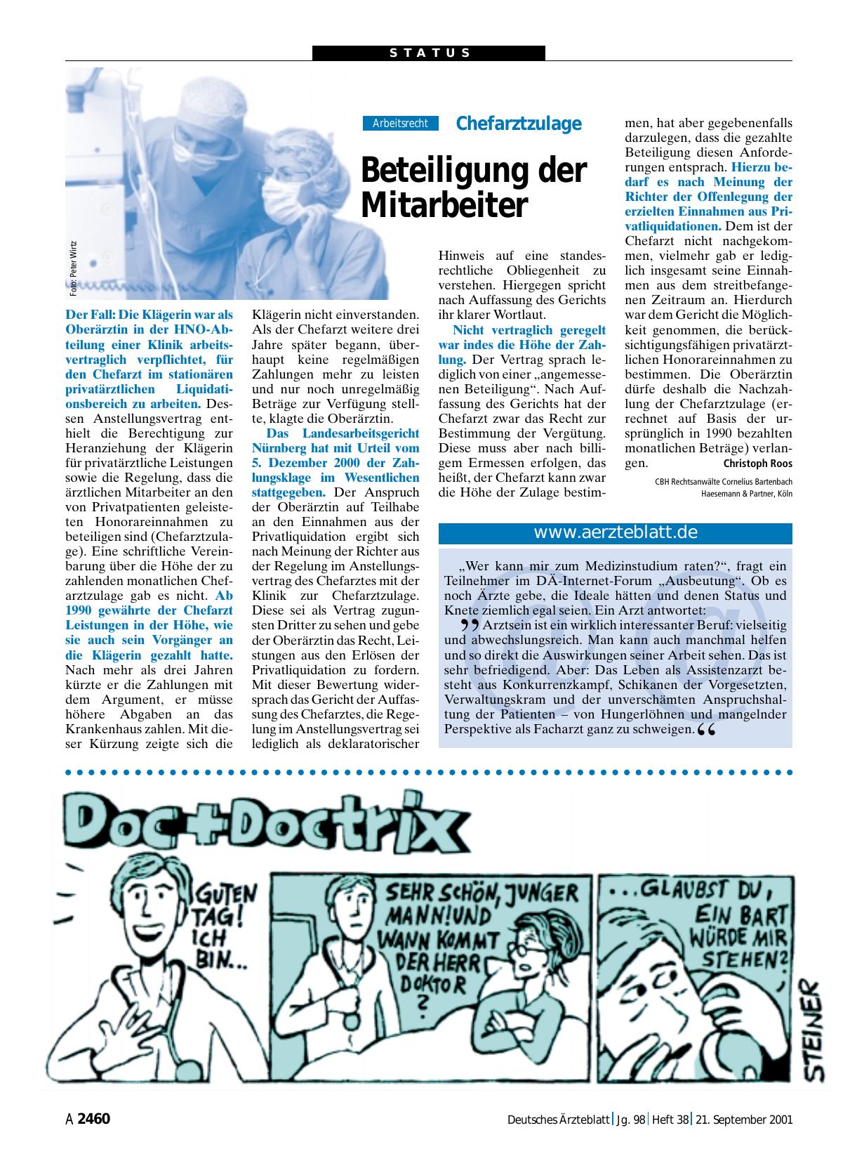 Vorschauseite 1: Chefarztzulage: Beteiligung der Mitarbeiter