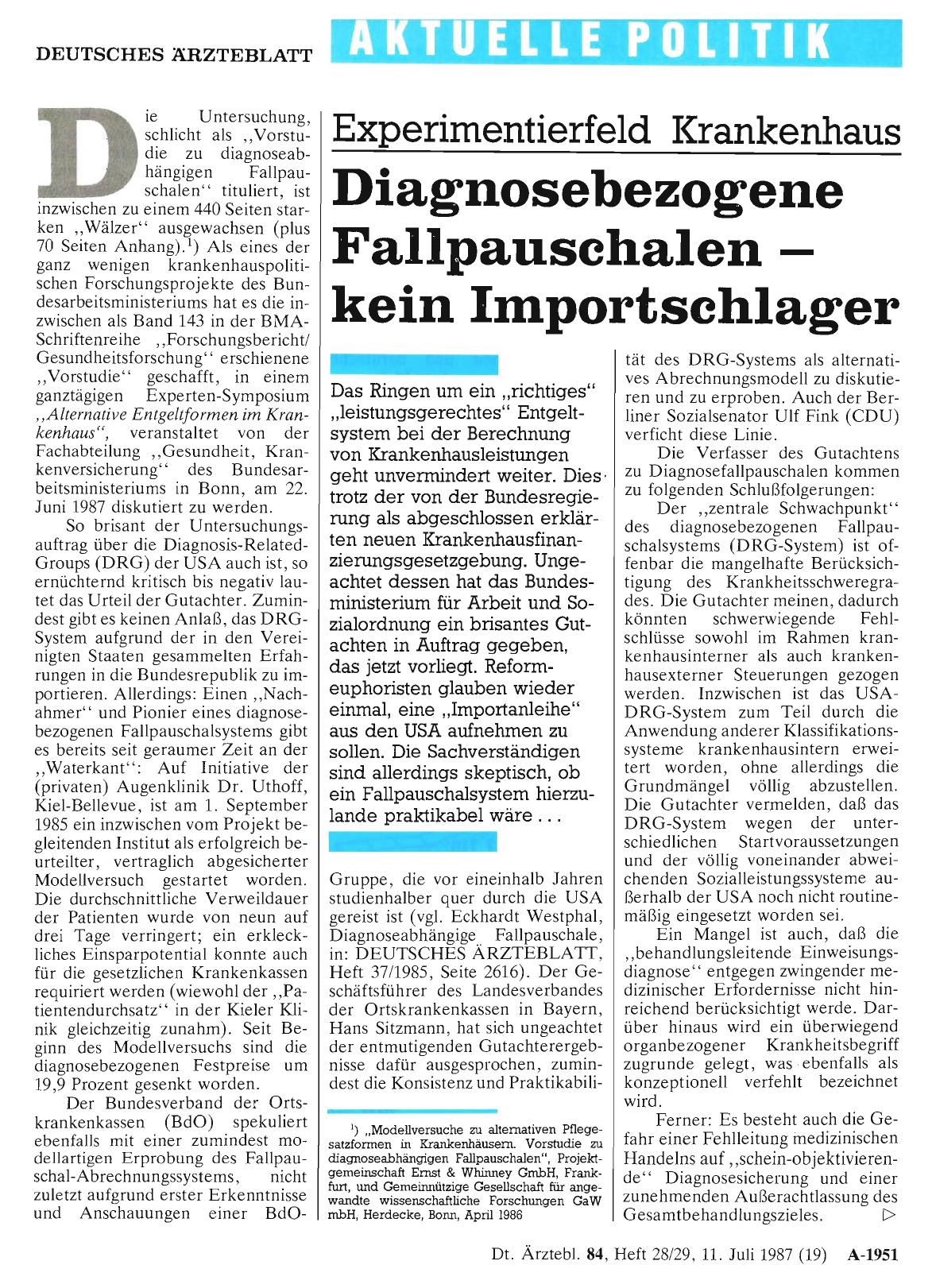 Vorschauseite 1: Experimentierfeld Krankenhaus: Diagnosebezogene Fallpauschalen - kein Importschlager