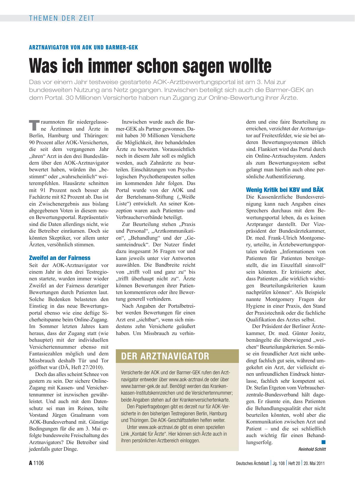 Vorschauseite 1: Arztnavigator von AOK und BARMER-GEK: Was ich immer schon sagen wollte