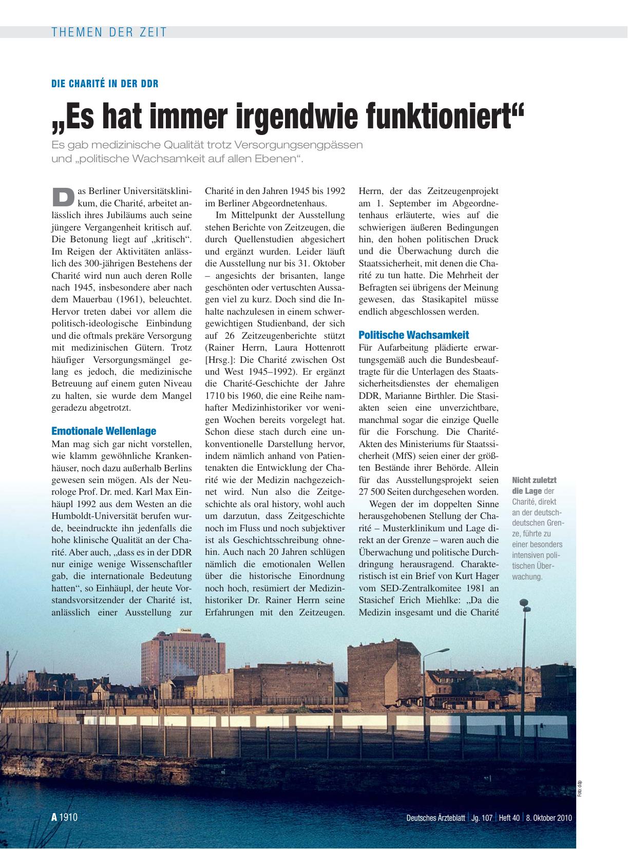 Vorschauseite 1: Die Charité in der DDR: „Es hat immer irgendwie funktioniert“