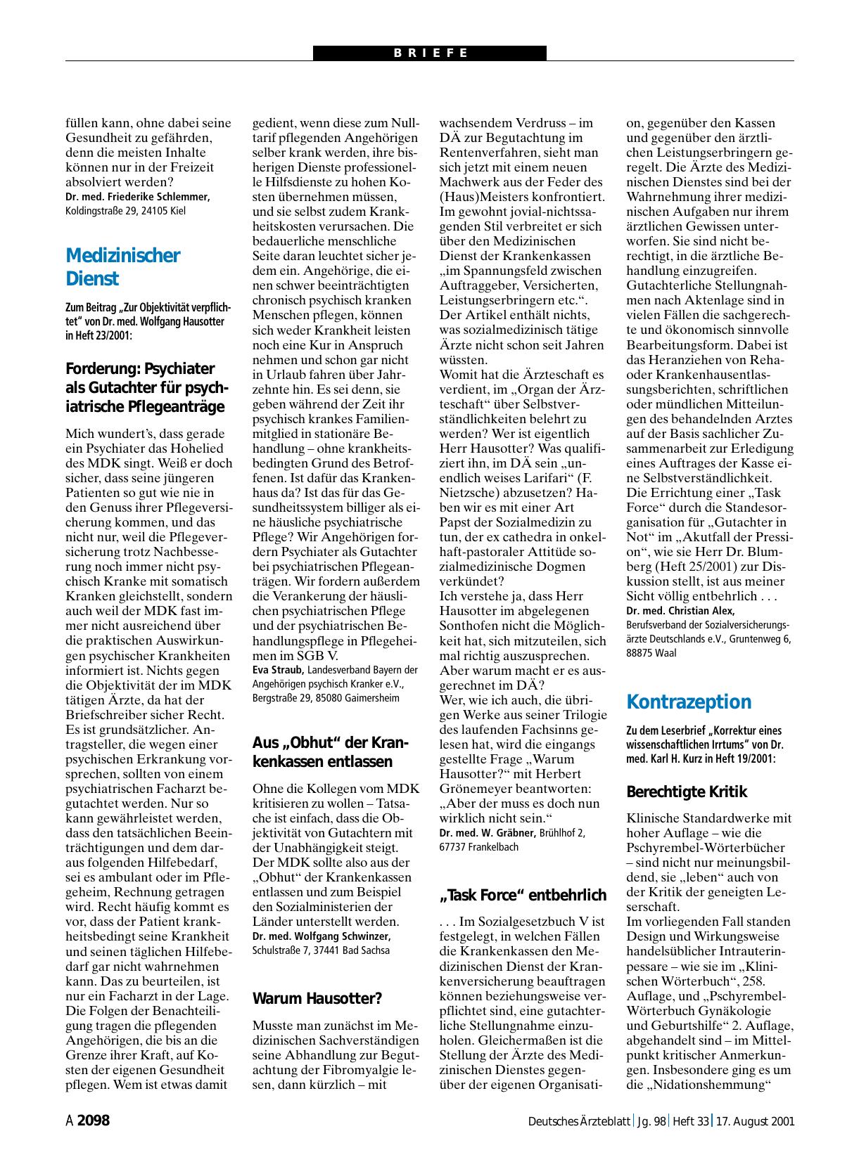 Vorschauseite 1: Medizinischer Dienst: Warum Hausotter?