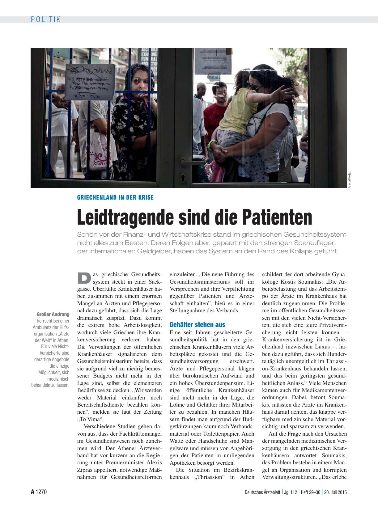 Vorschauseite 1: Griechenland in der Krise: Leidtragende sind die Patienten