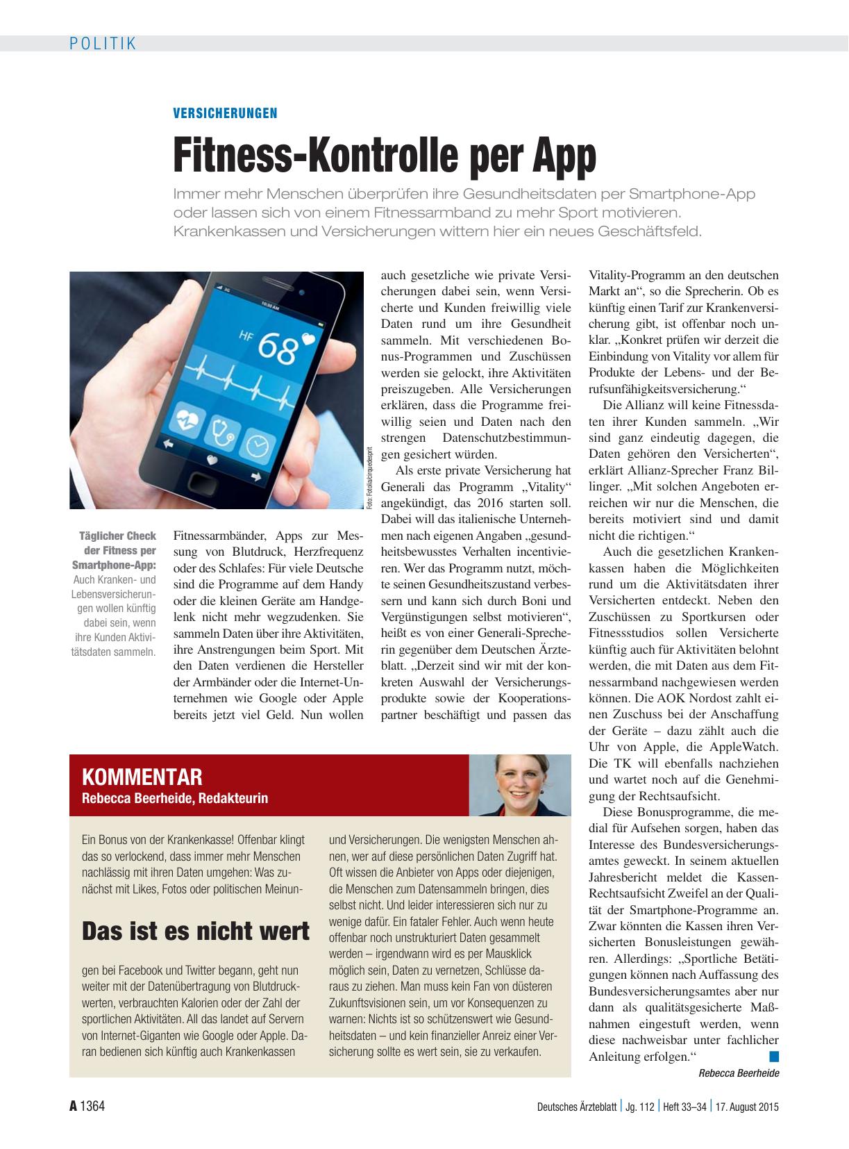 Vorschauseite 1: Versicherungen: Fitness-Kontrolle per App