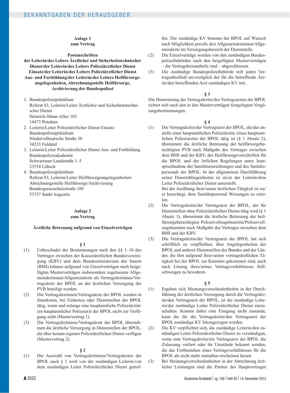 Vorschauseite 5: Vertrag zwischen der Bundesrepublik Deutschland, vertreten durch das Bundesministerium des Innern, Berlin, und der Kassenärztlichen Bundesvereinigung, – Körperschaft des öffentlic…