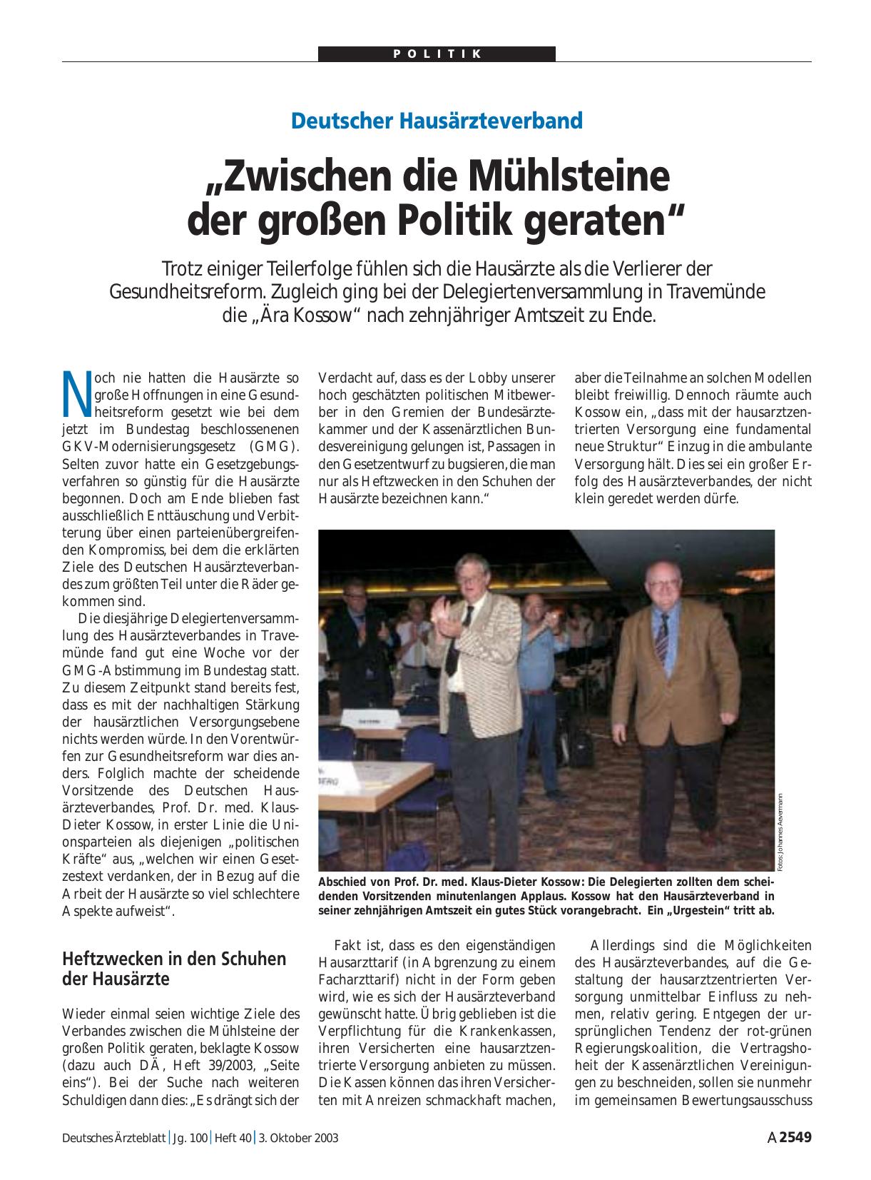 Vorschauseite 1: Deutscher Hausärzteverband: „Zwischen die Mühlsteine der großen Politik geraten“