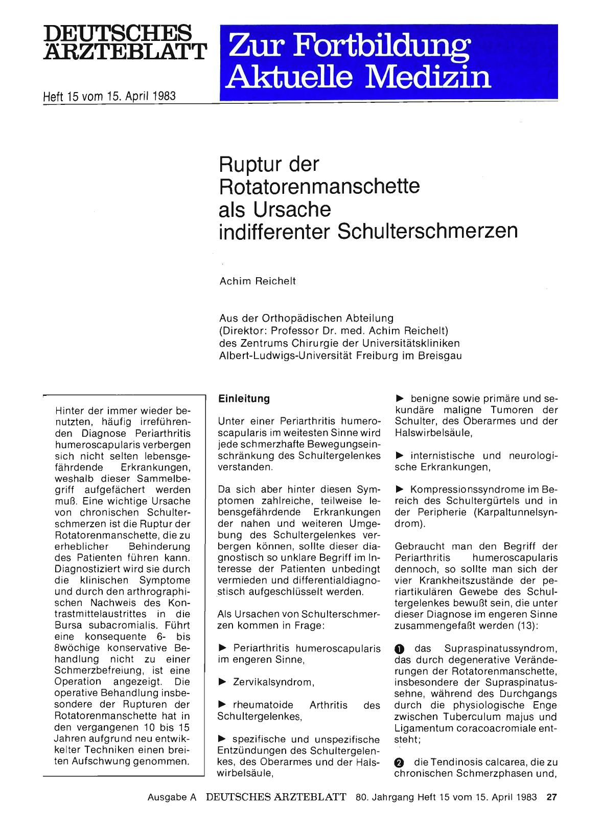 Vorschauseite 1: Ruptur der Rotatorenmanschette als Ursache indifferenter Schulterschmerzen