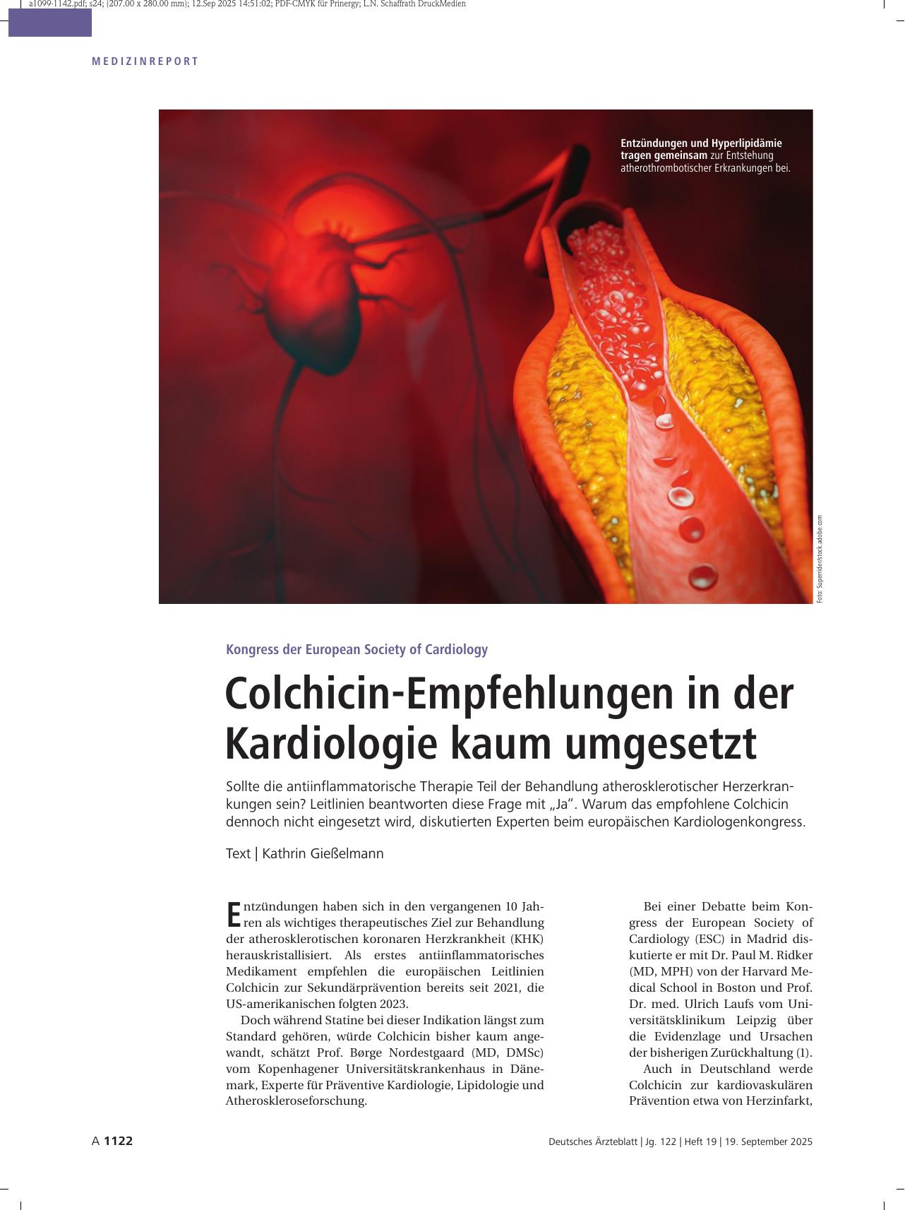 Vorschauseite 1: Kongress der European Society of Cardiology: Colchicin-Empfehlungen in der Kardiologie kaum umgesetzt