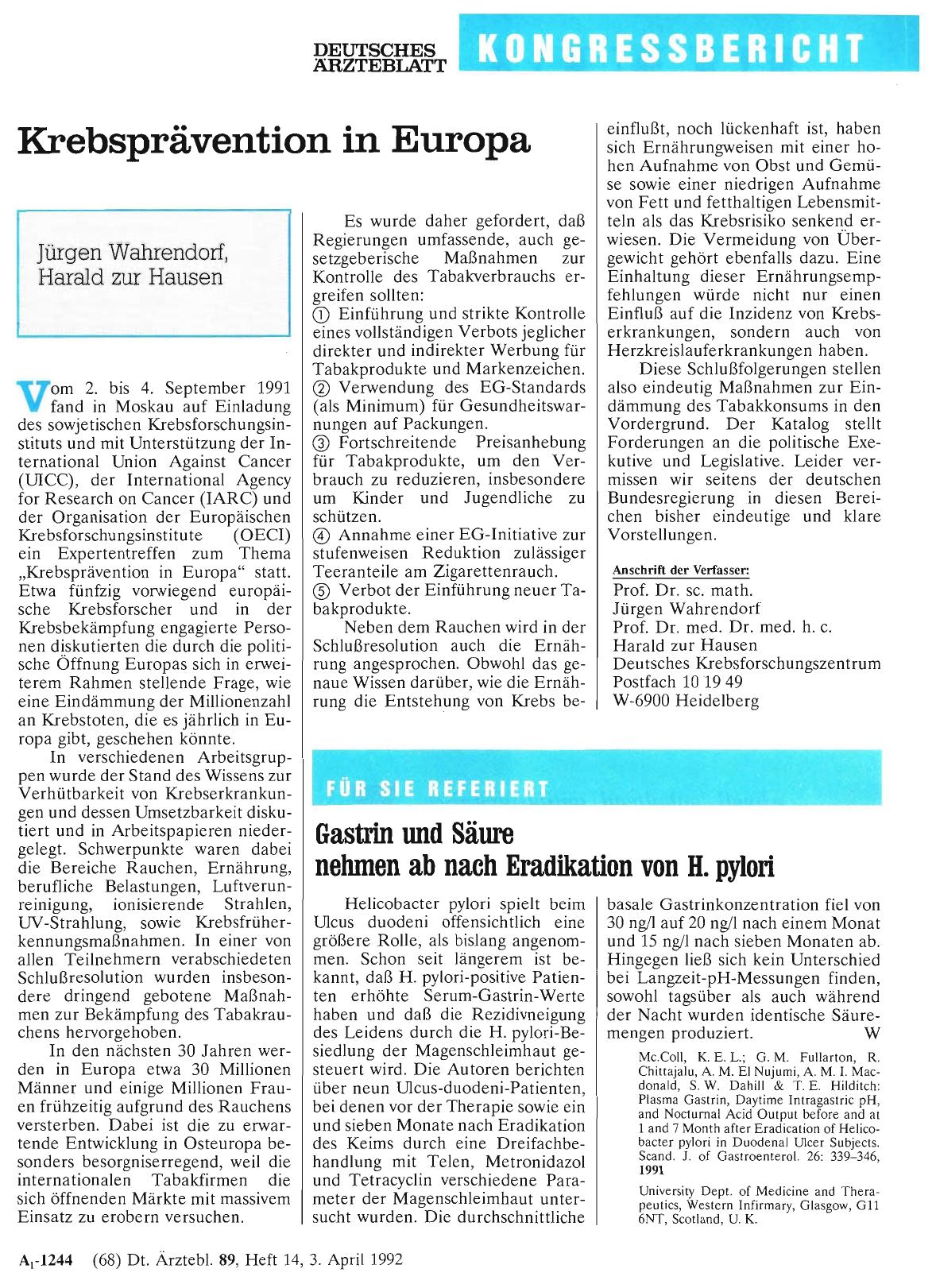 Vorschauseite 1: Krebsprävention in Europa