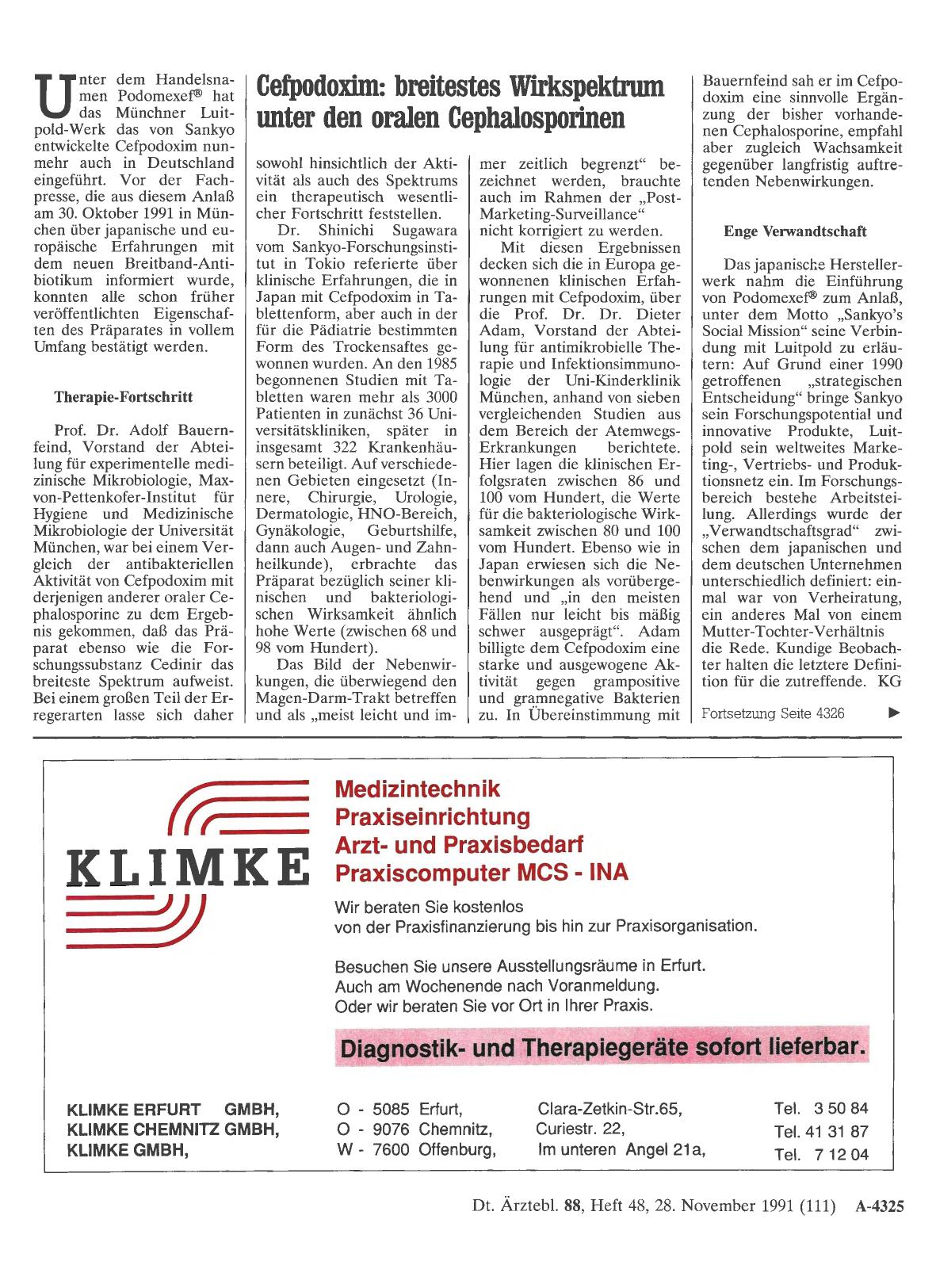 Vorschauseite 1: Cefpodoxim: breitestes Wirkspektrum unter den oralen Cephalosporinen