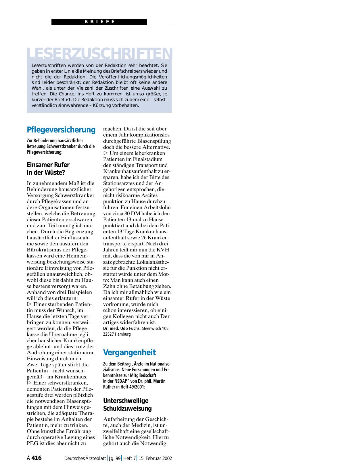 Vorschauseite 1: Vergangenheit: Unterschwellige Schuldzuweisung