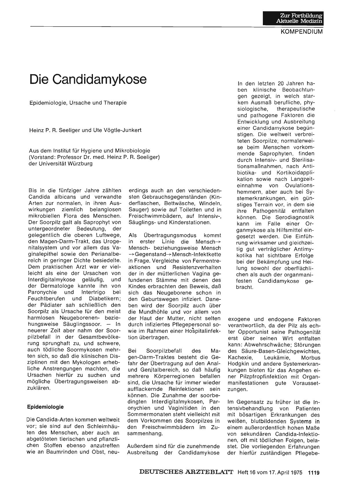 Vorschauseite 1: Die Candidamykose: Epidemiologie, Ursache und Therapie