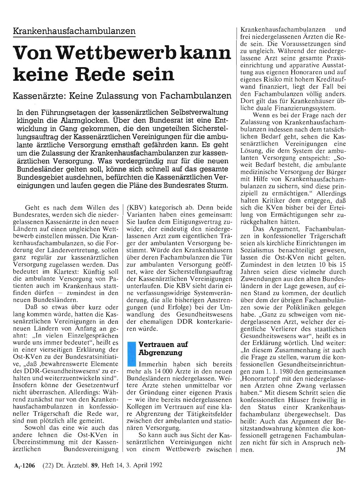 Vorschauseite 1: Krankenhausfachambulanzen: Von Wettbewerb kann keine Rede sein
