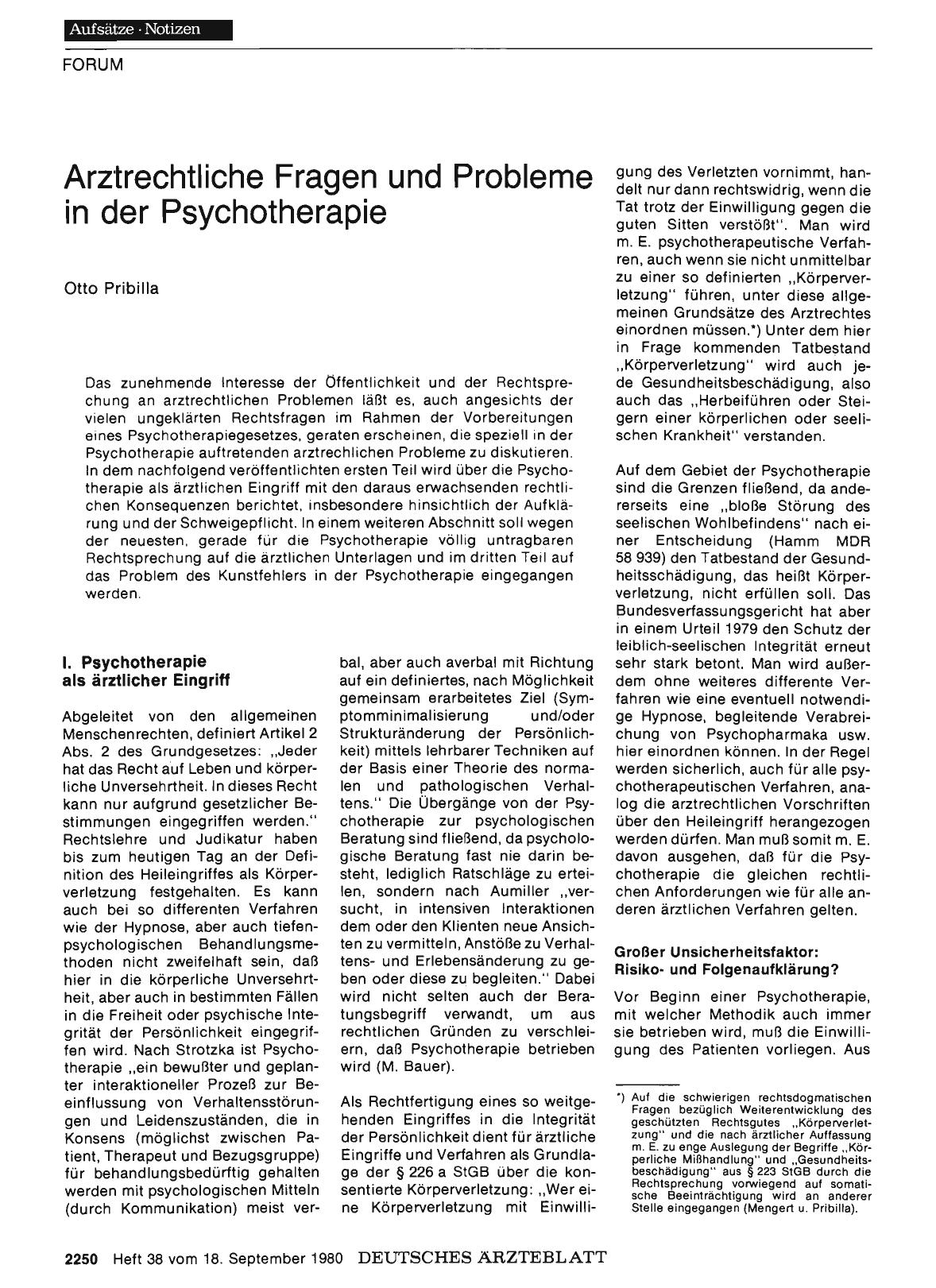 Vorschauseite 1: Arztrechtliche Fragen und Probleme in der Psychotherapie