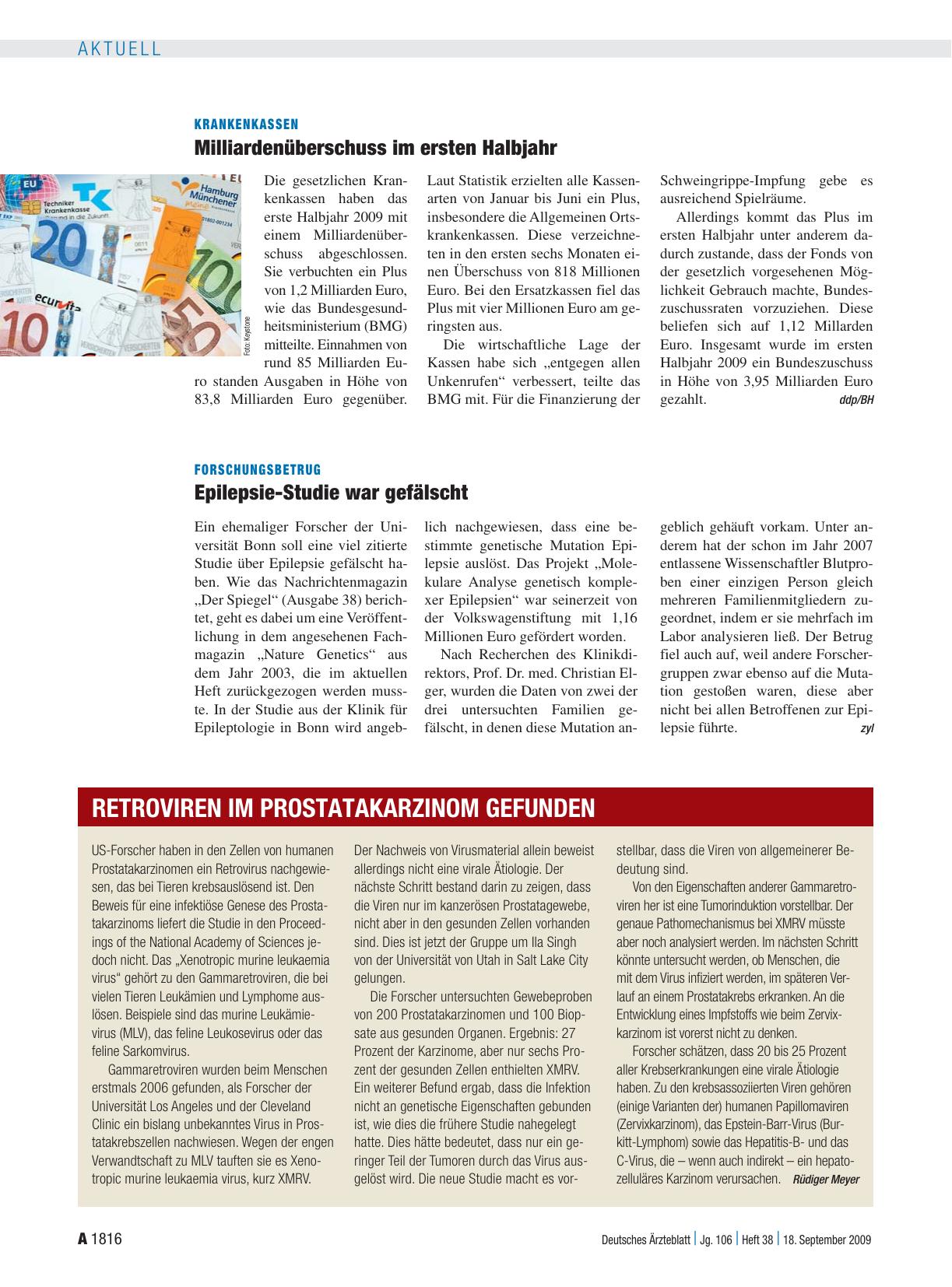 Vorschauseite 1: Krankenkassen: Milliardenüberschuss im ersten Halbjahr
